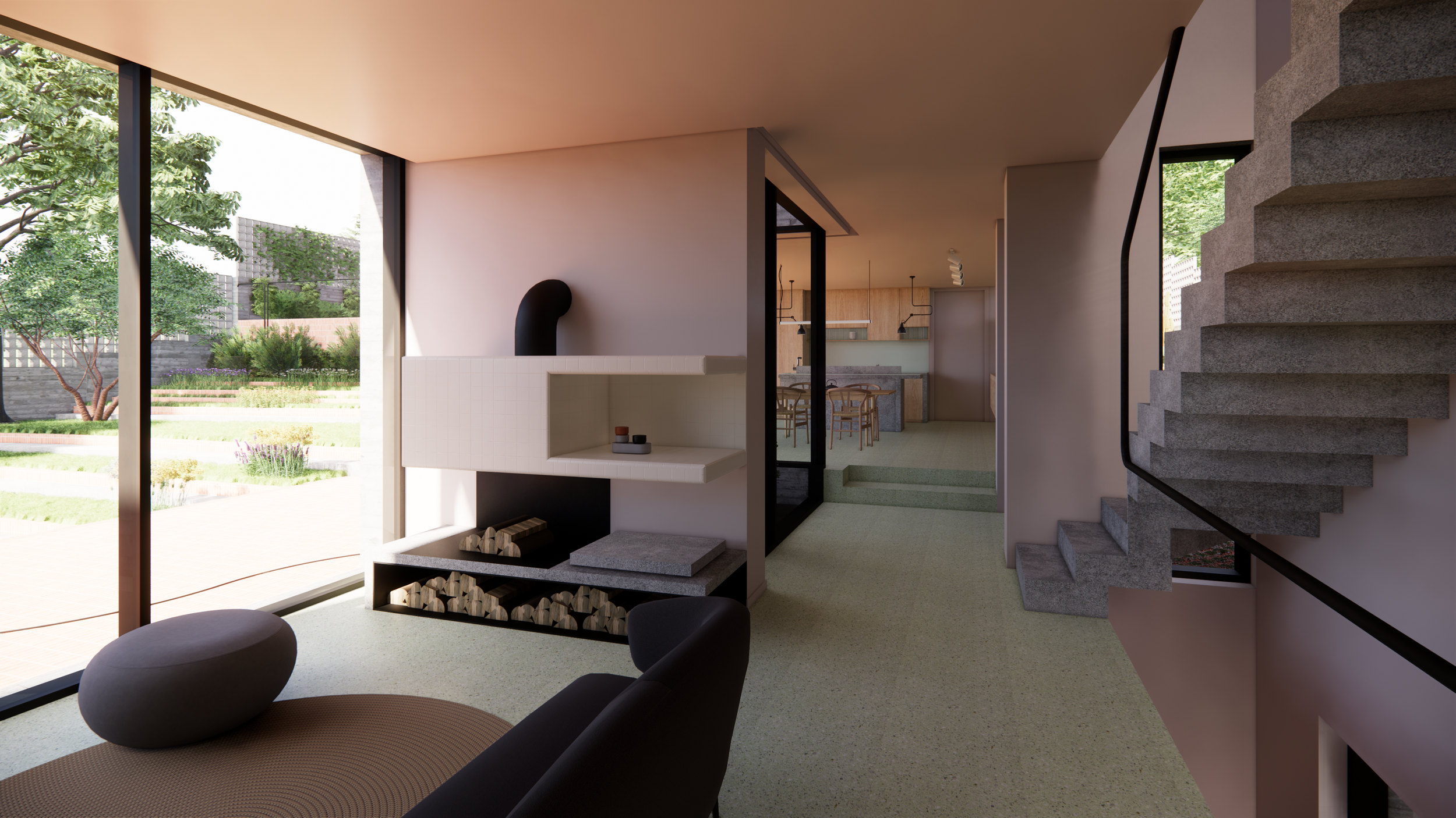 Two of a Kind - Sunlit living room featuring large glass panels and natural light