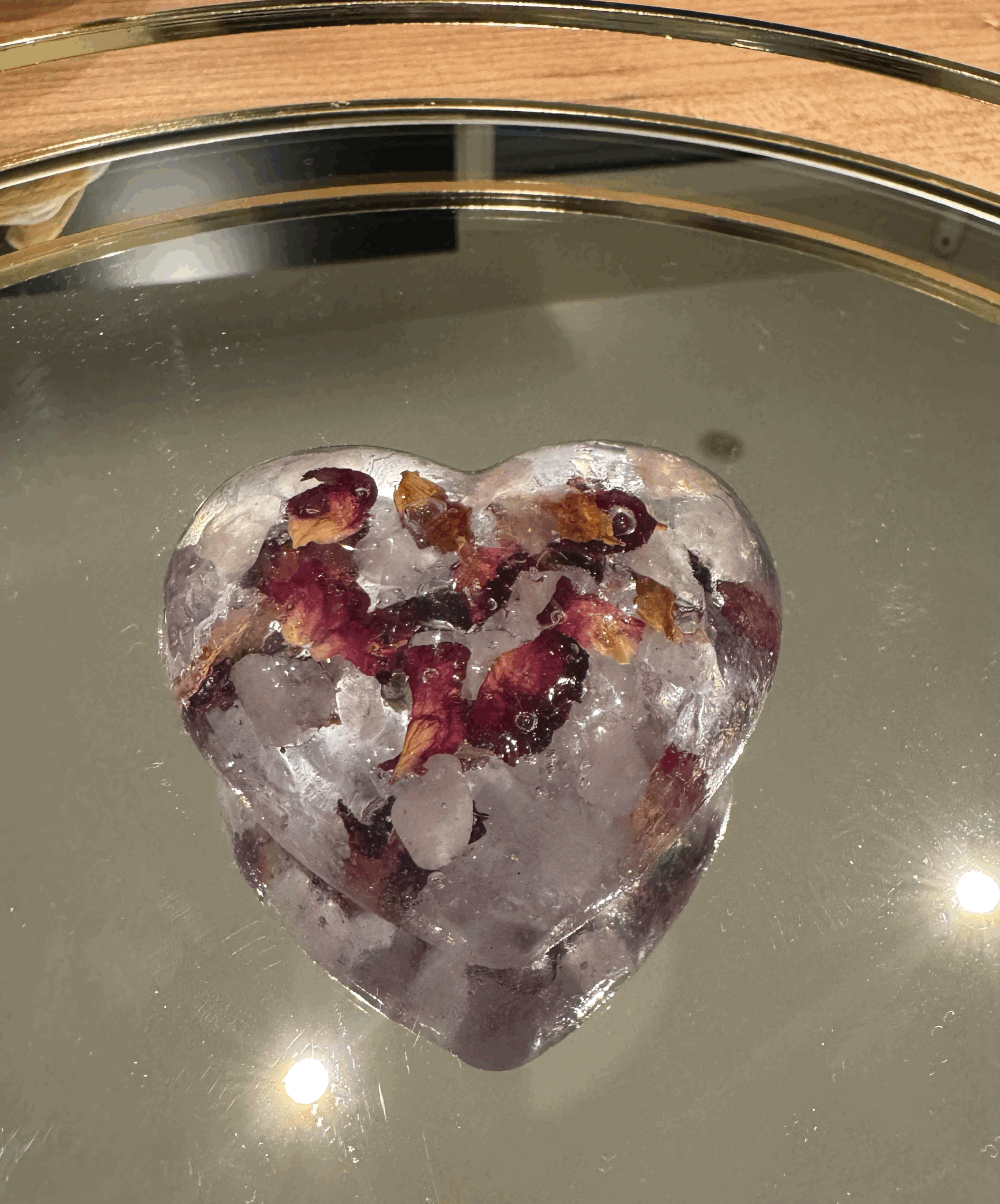 Coeur Résine Cristal de Roche Quartz Rose Pétales de Rose