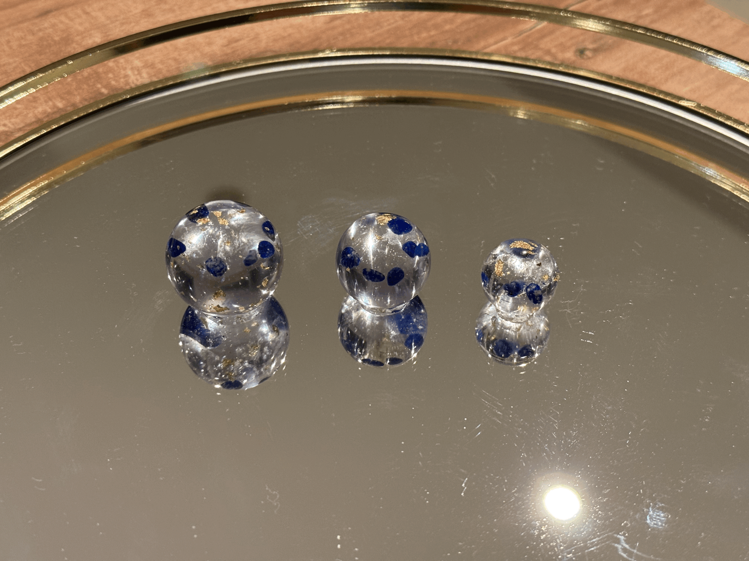 Boules Ouverture du 3 ième Oeil Lapis Lazuli Cristal de Roche Feuille d'Or