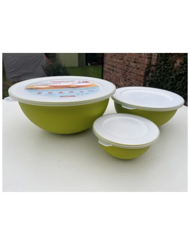 Half price to clear! Mixing, Storage & Serving 3 Bowl Set - Green or Yellow