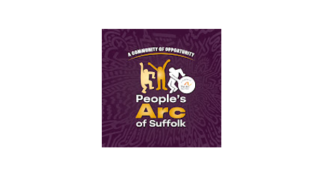 Logo for People's Arc of Suffolk with purple background and white and yellow text.