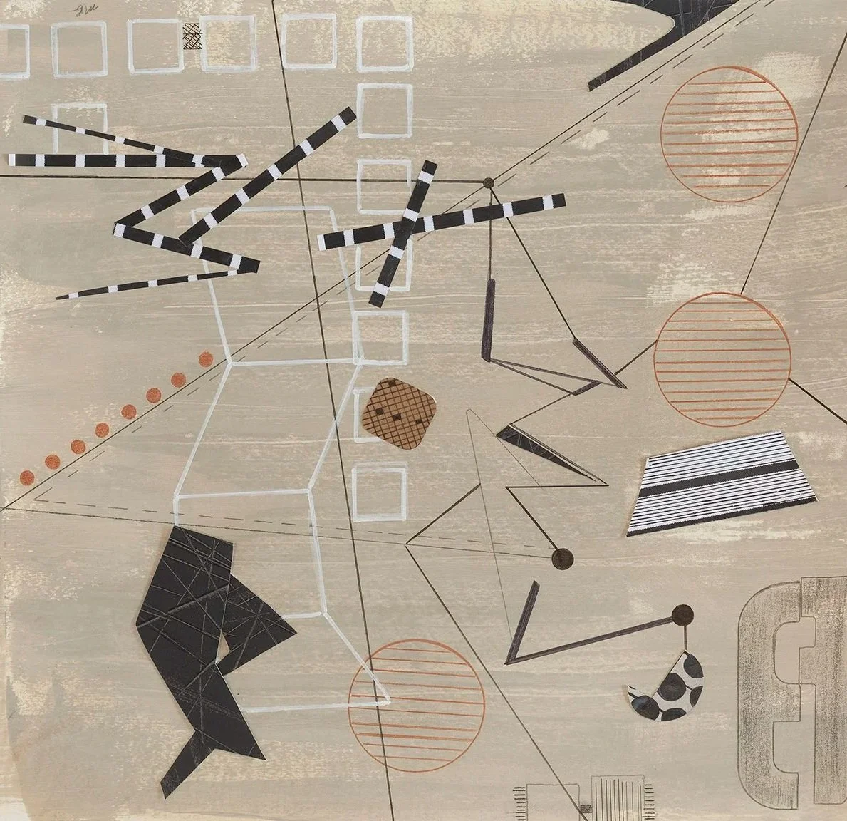 "Hopscotch," mixed media on paper, 18 x 24, 2026
