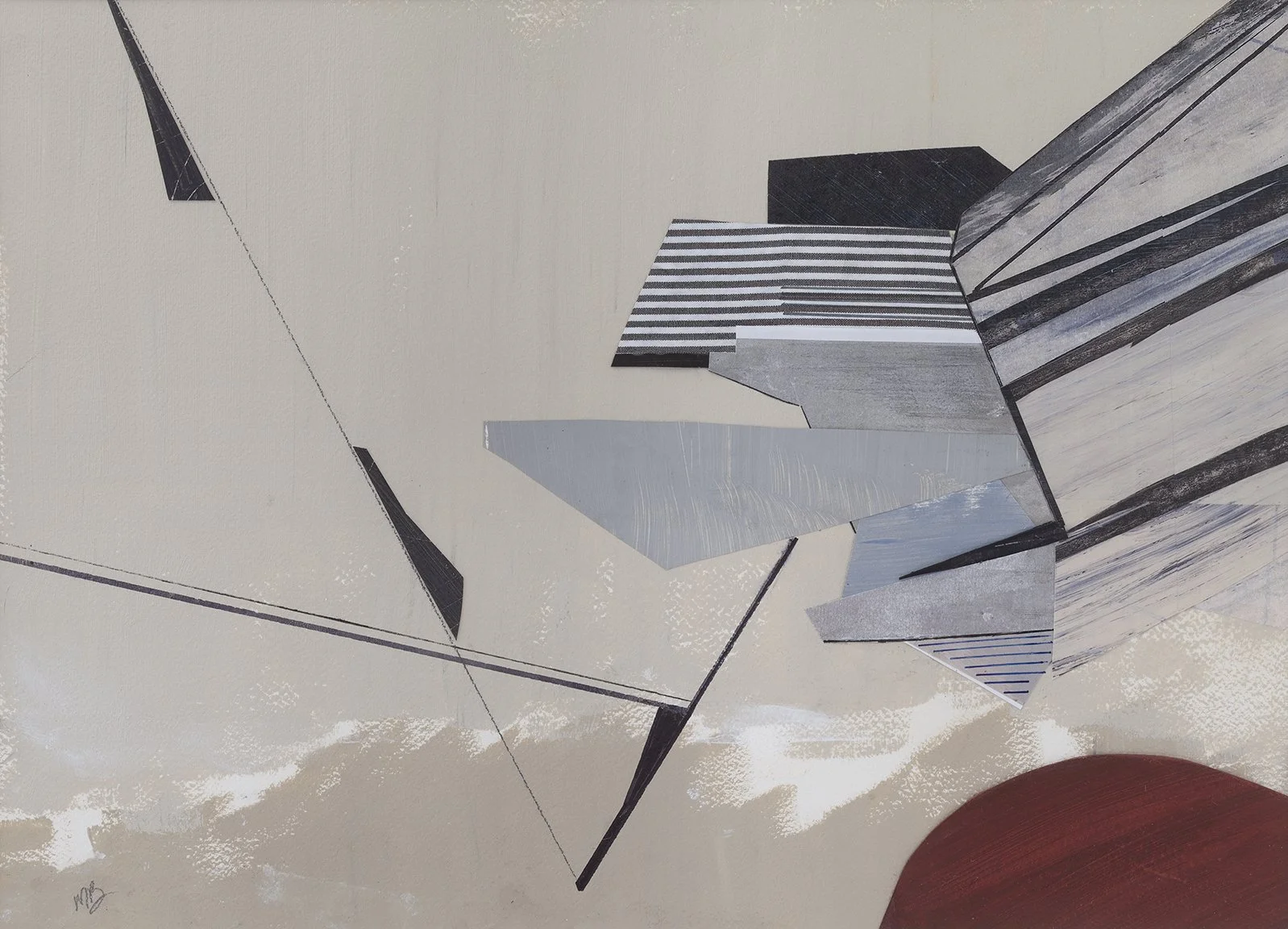“Spirited Geometries #9,” mixed media on paper, 18” x 22” framed, 2025