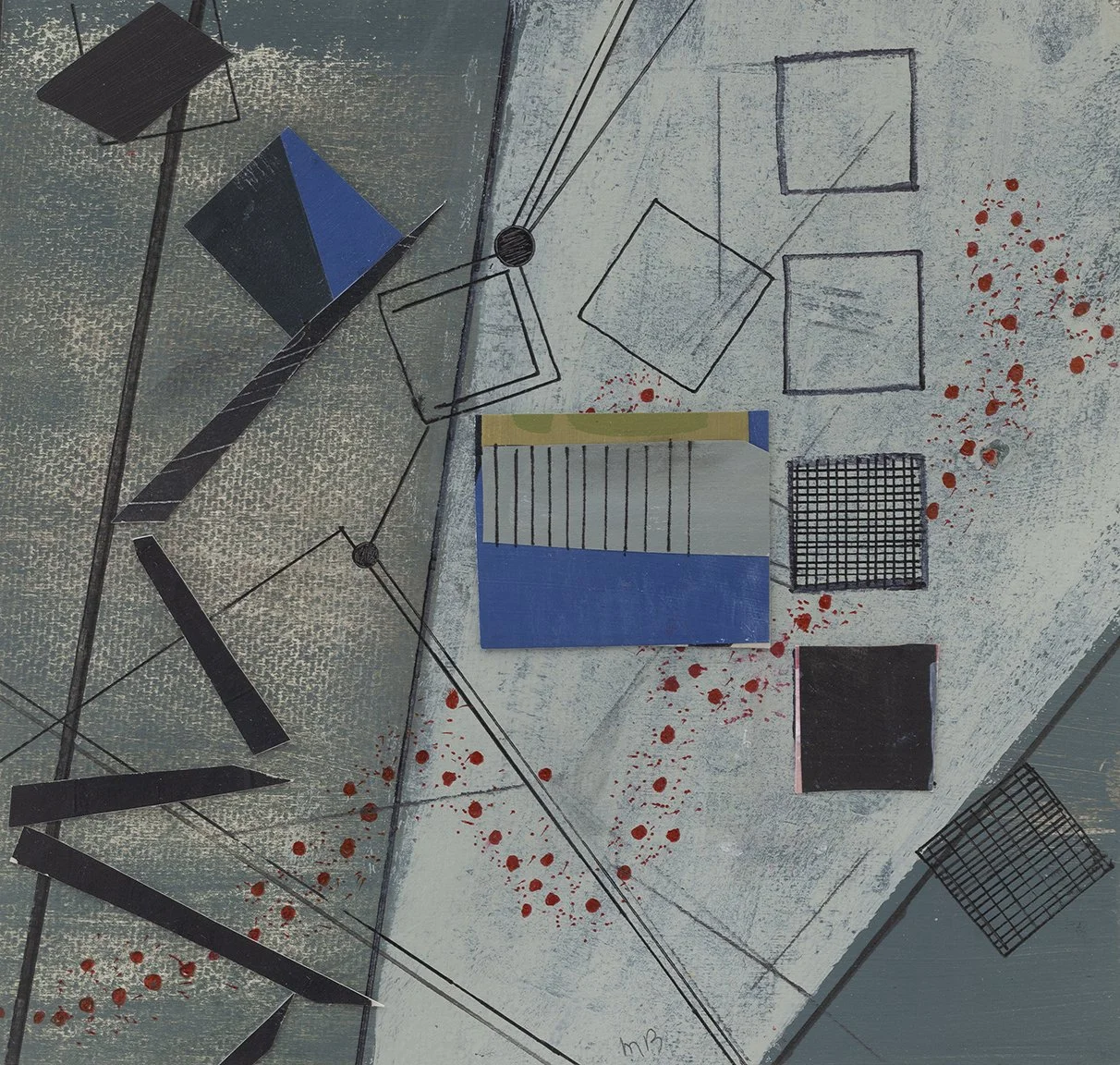“Spirited Geometries #8,” mixed media on paper, 13” x 13” framed, 2025