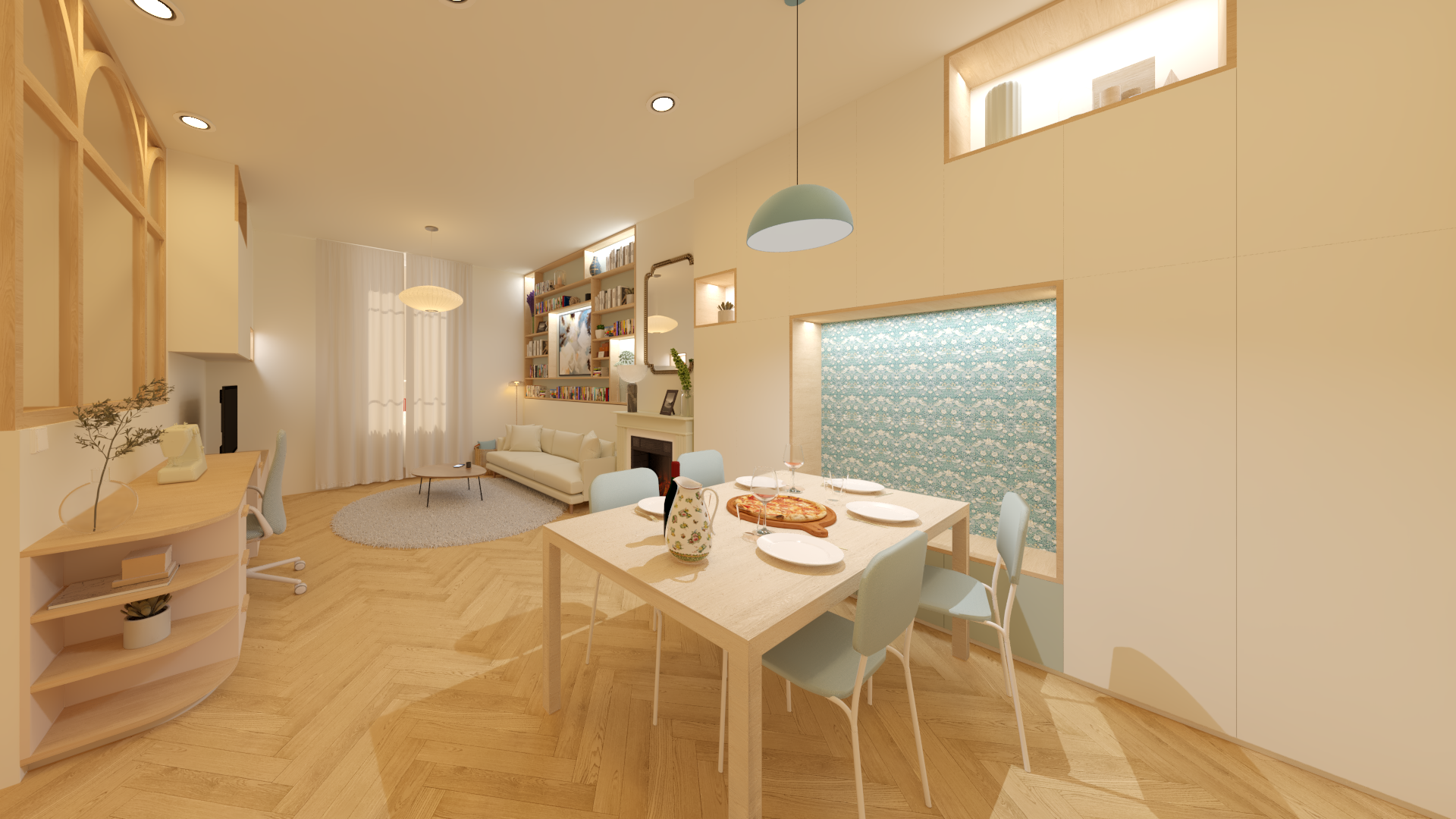 Projection 3D salon et salle à manger rénovation