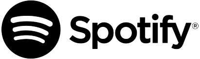Spotify logo with black circle and three curved lines, and the word 'Spotify' in bold black letters.