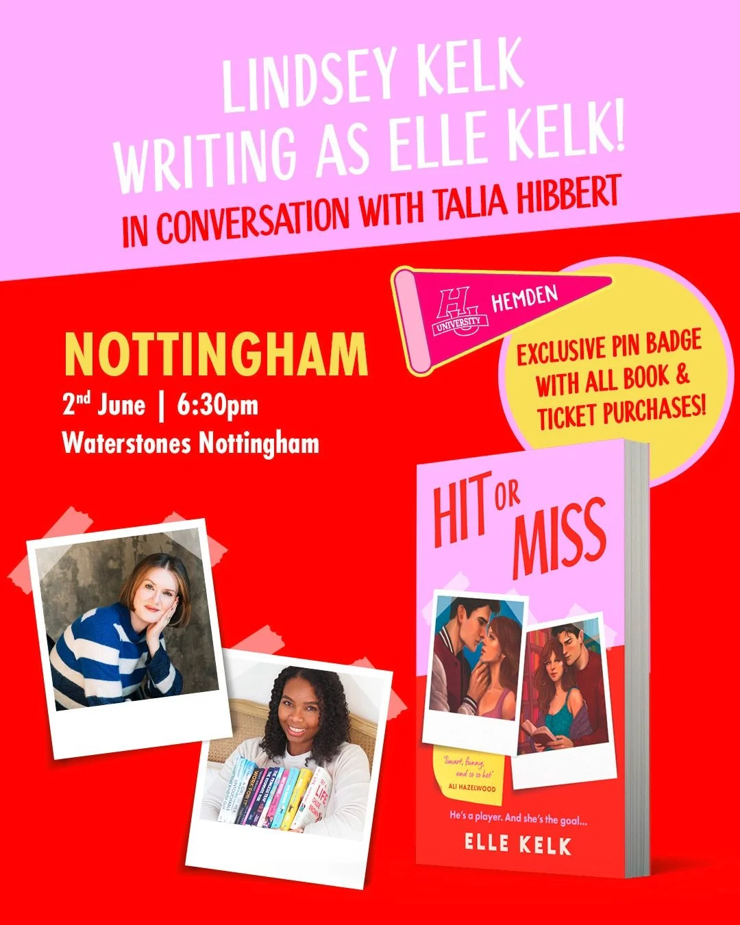 I am beyond excited to chat with @ellekelkauthor about her upcoming release, Hit or Miss, next month! 🤭

Grab your bestie and come join us in Nottingham the 2nd of June at Waterstones! 

HIT OR MISS

He&rsquo;s a player. And she&rsquo;s the goal&hel