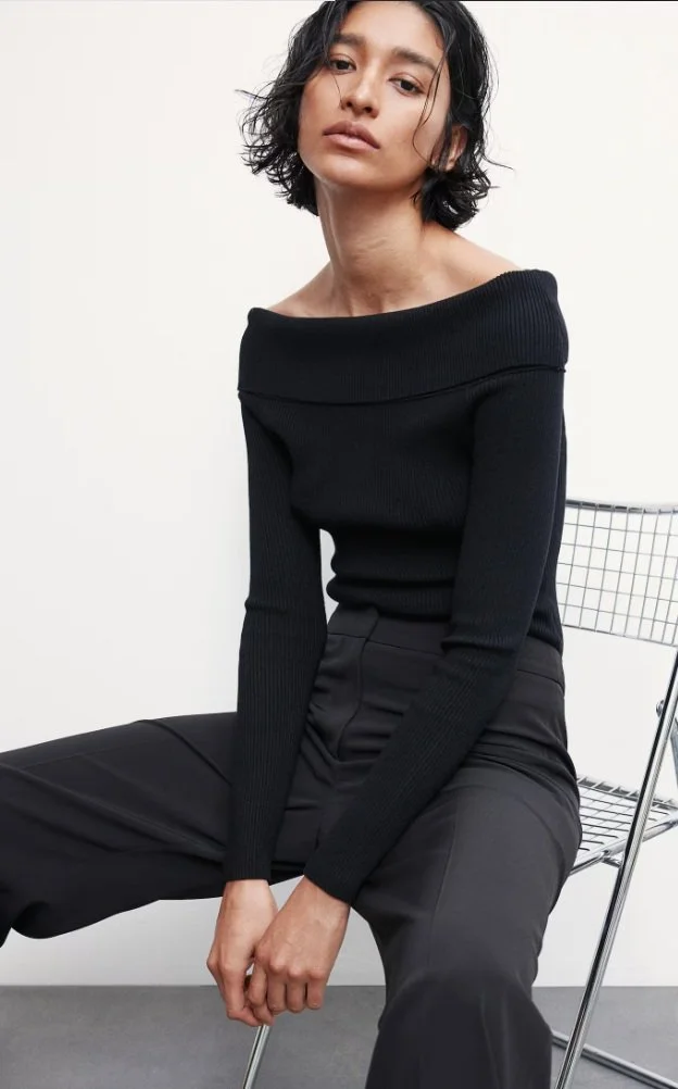 Rib-knit off-the-shoulder top