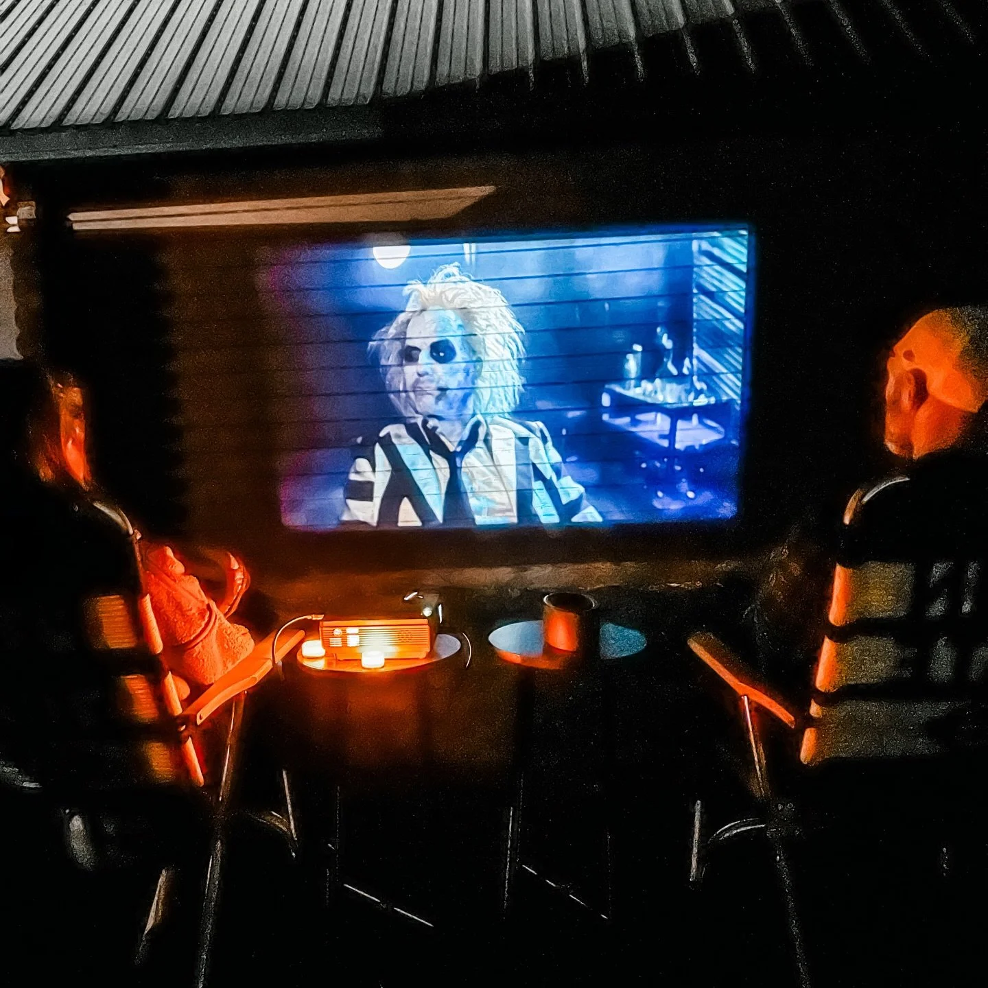 Spooky season date night essentials while camping: 

movie projector ✅ 
lawn chairs ✅ 
the side of a cabin ✅ 
cozy blankets ✅ 
and beetlejuice, beetlejuice, beetlejuice ✅

🪲🧟&zwj;♂️

#camping #glamping #datenight #beetlejuice #movienight #cabins #p