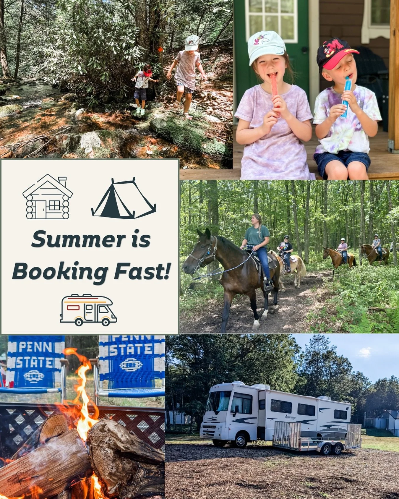 Summer won't wait for you to "figure out plans later" 😅🏕️

Memorial Day spots? Almost gone. July 4th? Going fast. The good news &mdash; we've still got sites for cabins, tent sites &amp; RV hookups all summer. 

Stop scrolling. Start pack