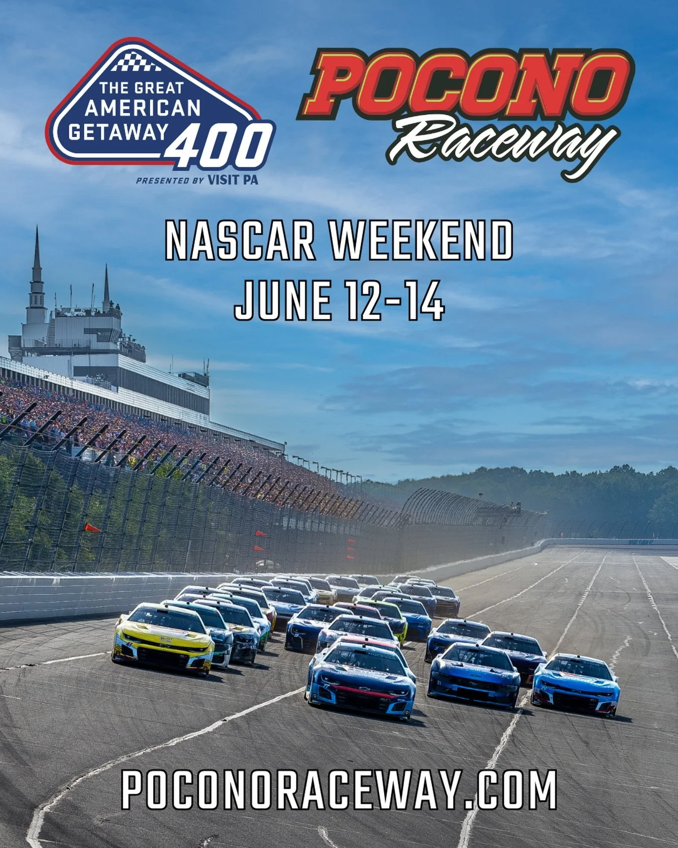 Less than a month until NASCAR roars back to the Pocono Mountains 🏔️🏎️ &mdash; and we're sending 4 lucky fans to the Great American Getaway 400 presented by VISITPA on June 14th! Details dropping soon - Are you ready?! 🔥

 #NASCAR #PoconoRaceway #
