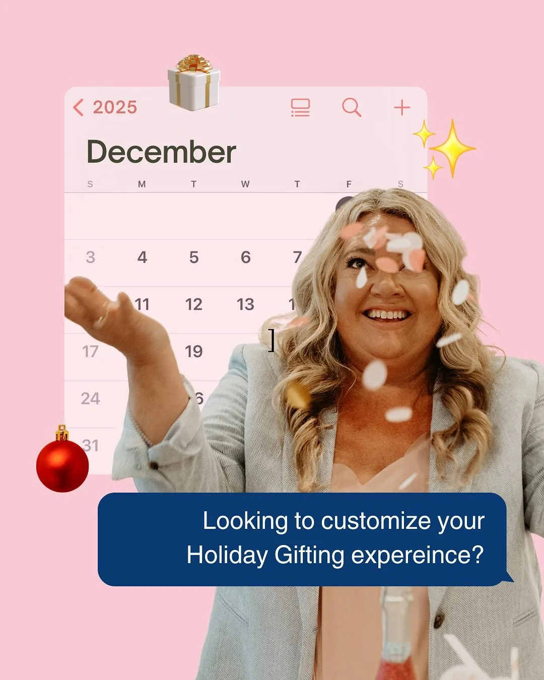 Our third and final Holiday Catalog option is for the brands that want everything to feel intentional, elevated, and one-of-a-kind.

🎁  Custom Cheer is a bespoke, concierge gifting experience from start to finish, designed to help you create a holid