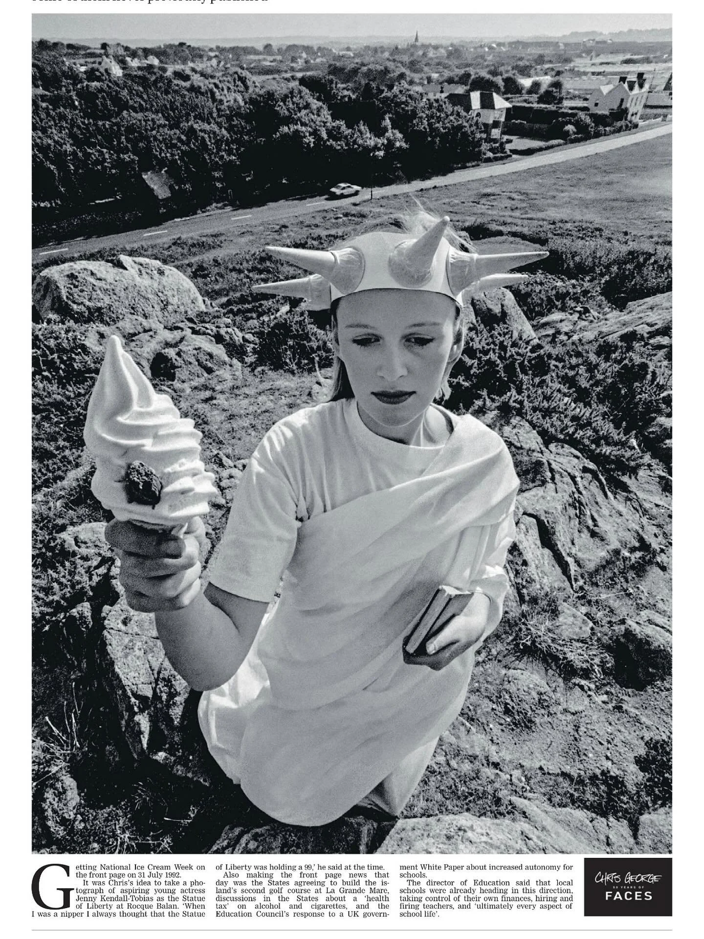 My oldest friend (length of time known rather than years on the planet)Jenny Kendall-Tobias, posing on top of Rocque Balan for National Icecream Week in 1992. This photo is part of the wonderful exhibition &ldquo;Chris George&rsquo;s 50 Years of Face