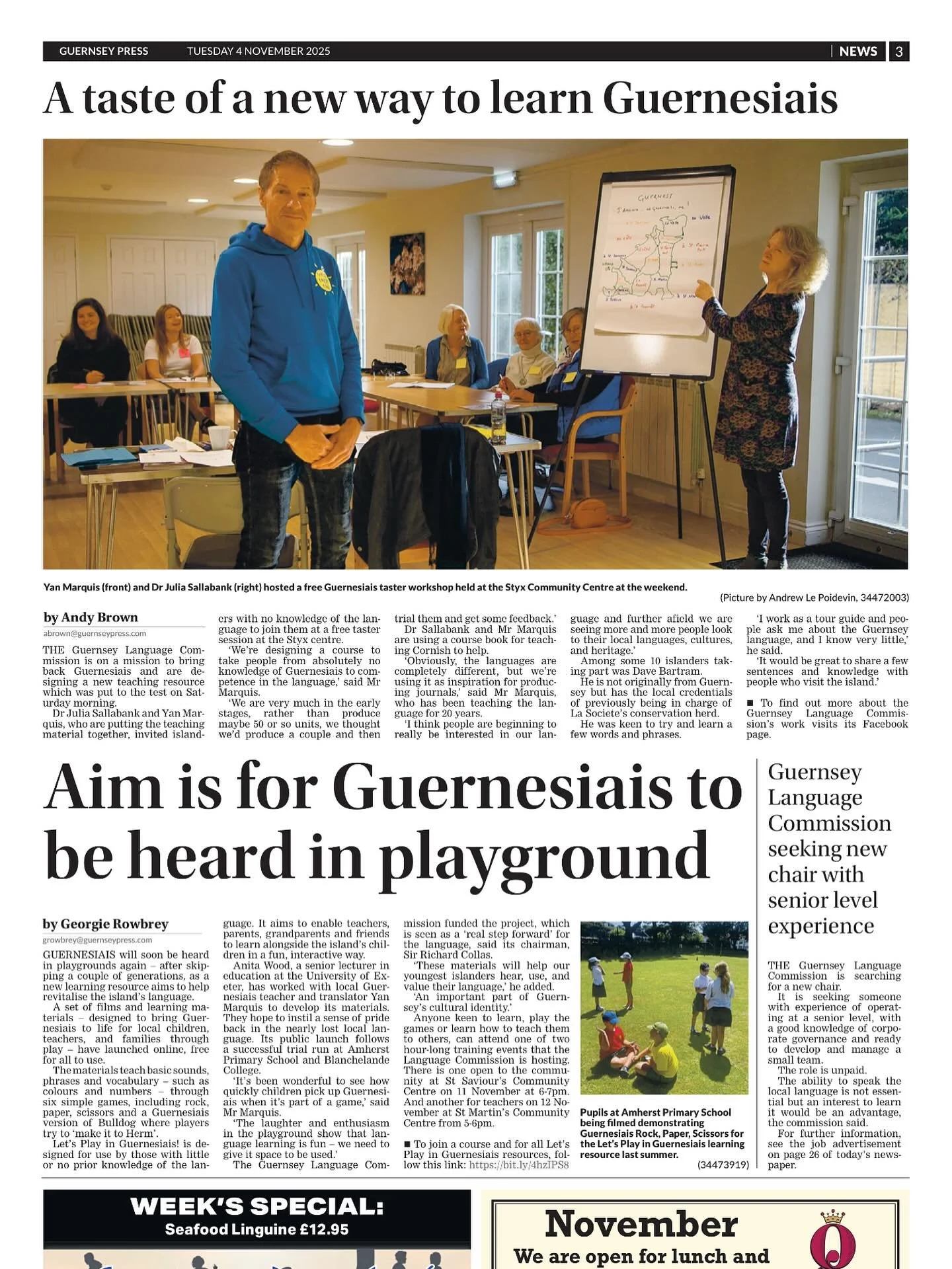 Great to see that Guern&eacute;siais will be taught in schools going forward as there are so few speakers left in the Island.