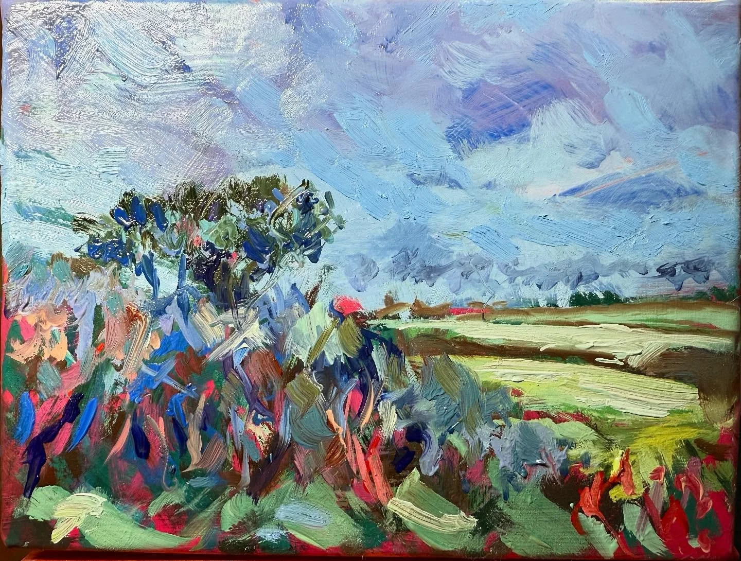 I&rsquo;m really enjoying working on copper wrapped around a wood panel. The texture and brush marks seem to really adhere and stay in place compared to working on canvas or linen where they seem to sit more softly, or wood where the colour sometimes