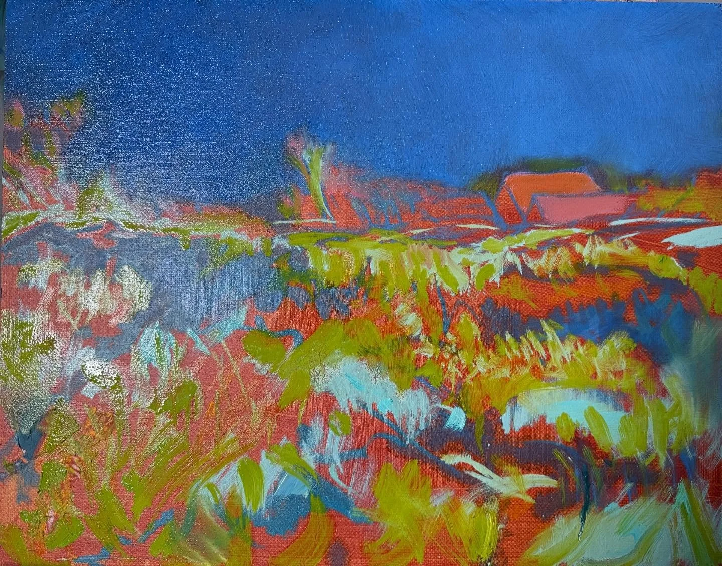 At lunchtime I started back working on one I began late summer but put aside because I wasn&rsquo;t happy with the colour. It&rsquo;s that weird humming evening heat before sundown when the summer air feels close and oppressive, almost like a thunder