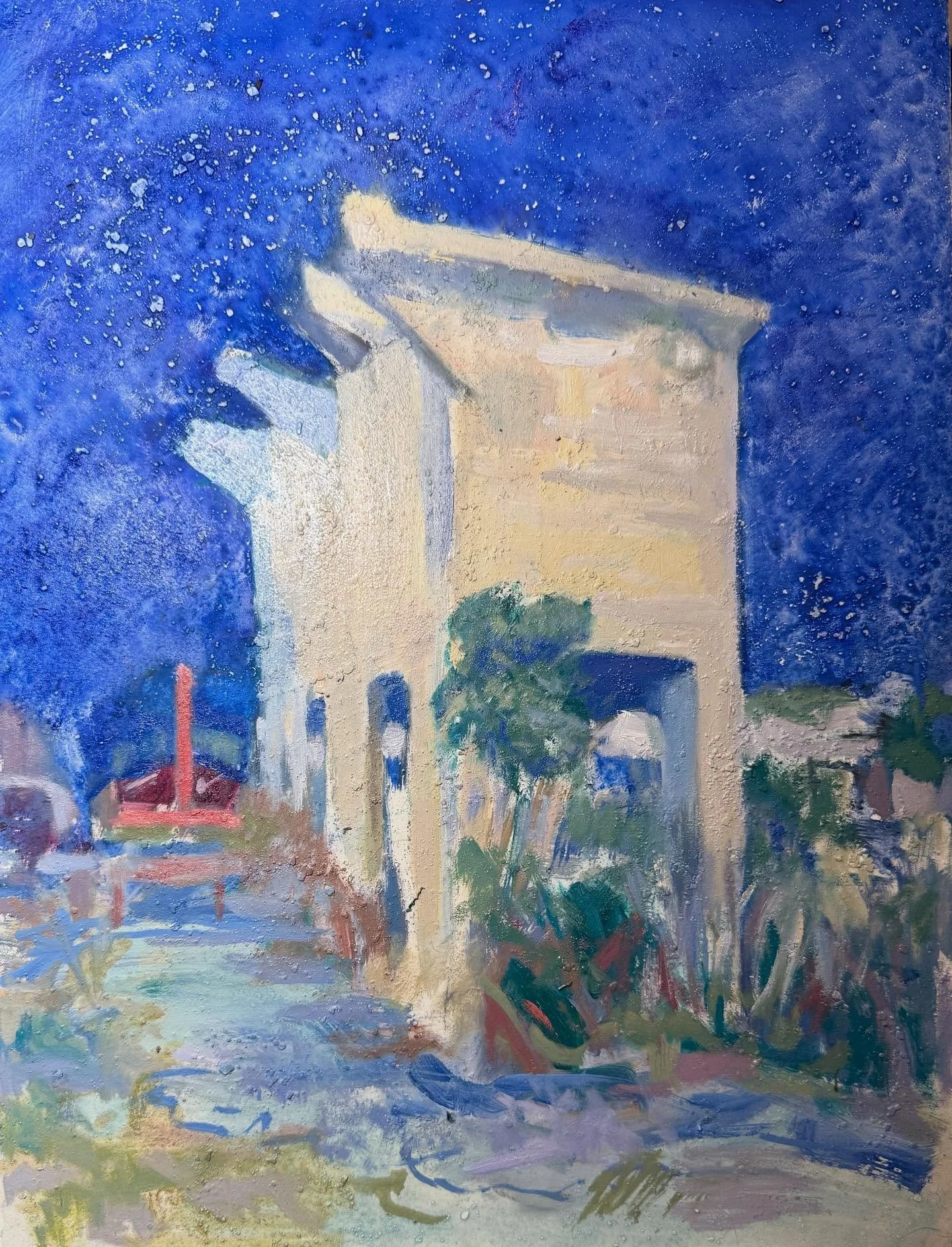 My and Aaron&rsquo;s versions of the Nazi Stonecrusher at Les Varendes Quarry with its looming presence over the small boats which are stored underneath and around it. Guernsey has records of a stone quarrying industry going back to 1639. In 1840 Joh