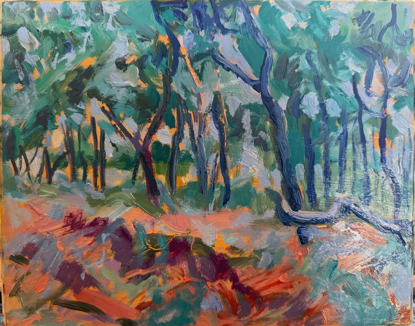 This small work on copper is nearly complete. Working on metal is so different to the malleability of linen or canvas where paint and fabric rapidly become one. There is no melding of paint and substrate so the layers build up and remain visible in w