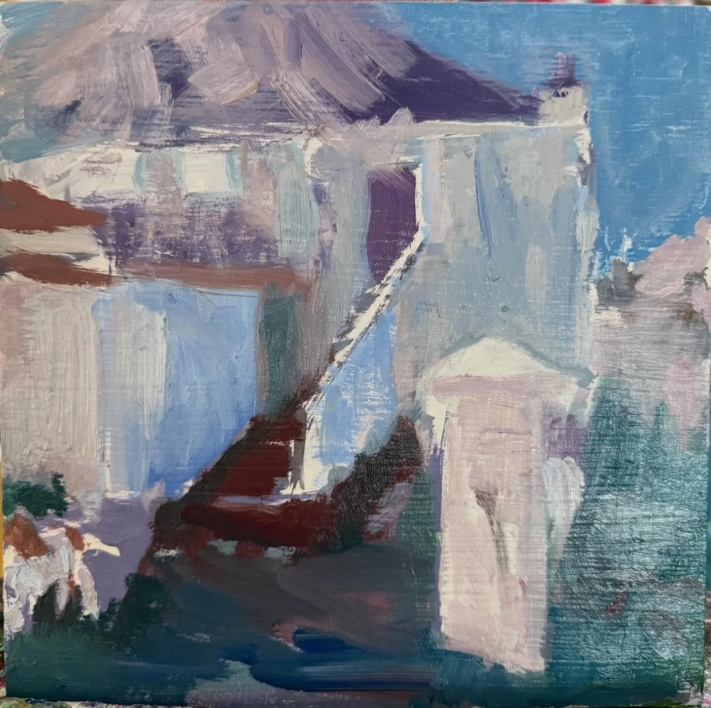 The derelict shore station, grimy but bright in the sunlight. Loopy spaniel in foreground sniffing around when I was sketching that day @rosanne_guille_art As you can imagine it was a very quick sketching session as @yohanthecocker has no patience.