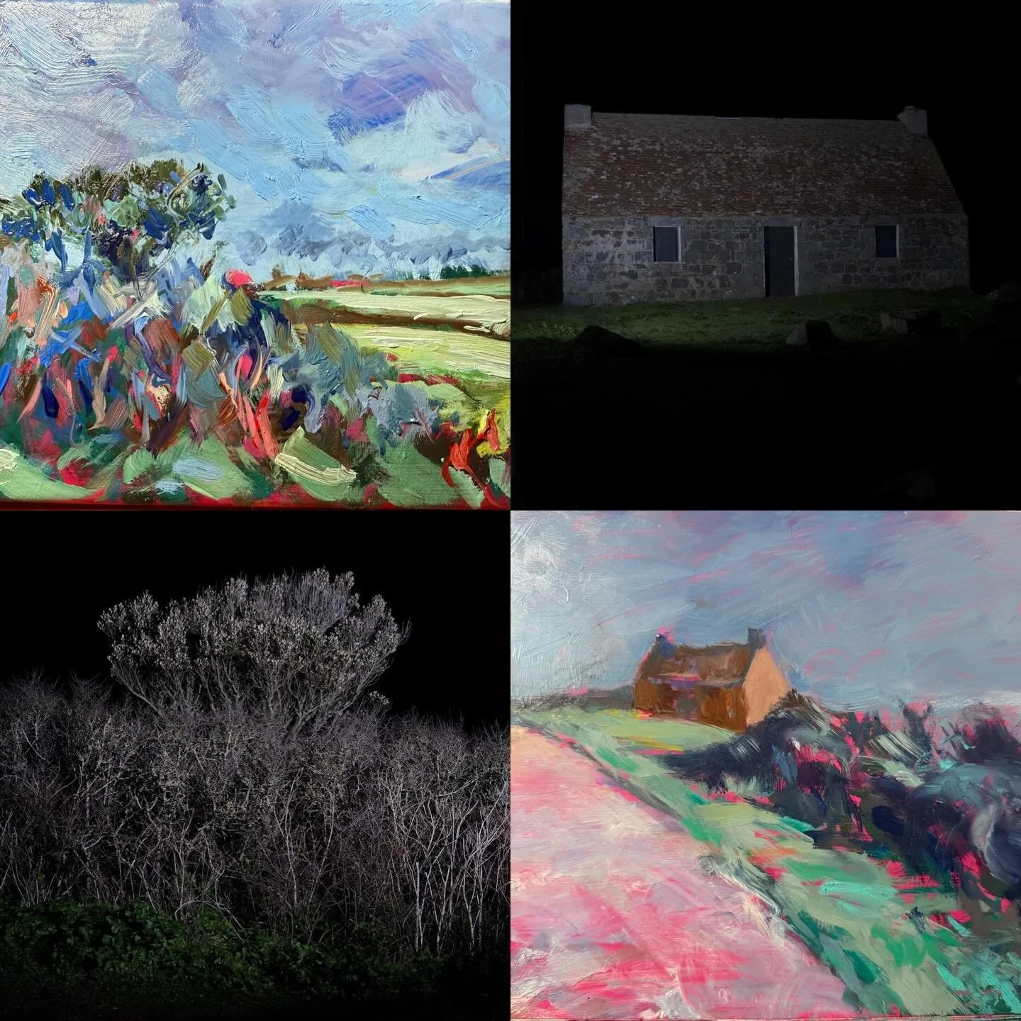 Out at the Ruined Watch House, with @aaron.yeandle. 

We had visited this place separately and used contrasting viewpoints of the watch house itself. Both of us had been drawn to this blackthorn hedge with its unruly sprout of growth. My small painti