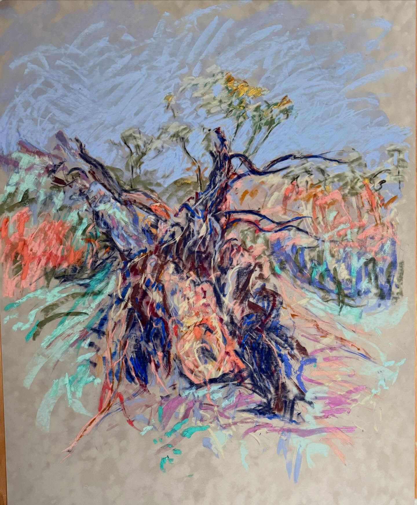 Another large fallen tree. The weird gyrating insect-like roots makes the tree feel as if it is dancing and has a real presence in this drawing.