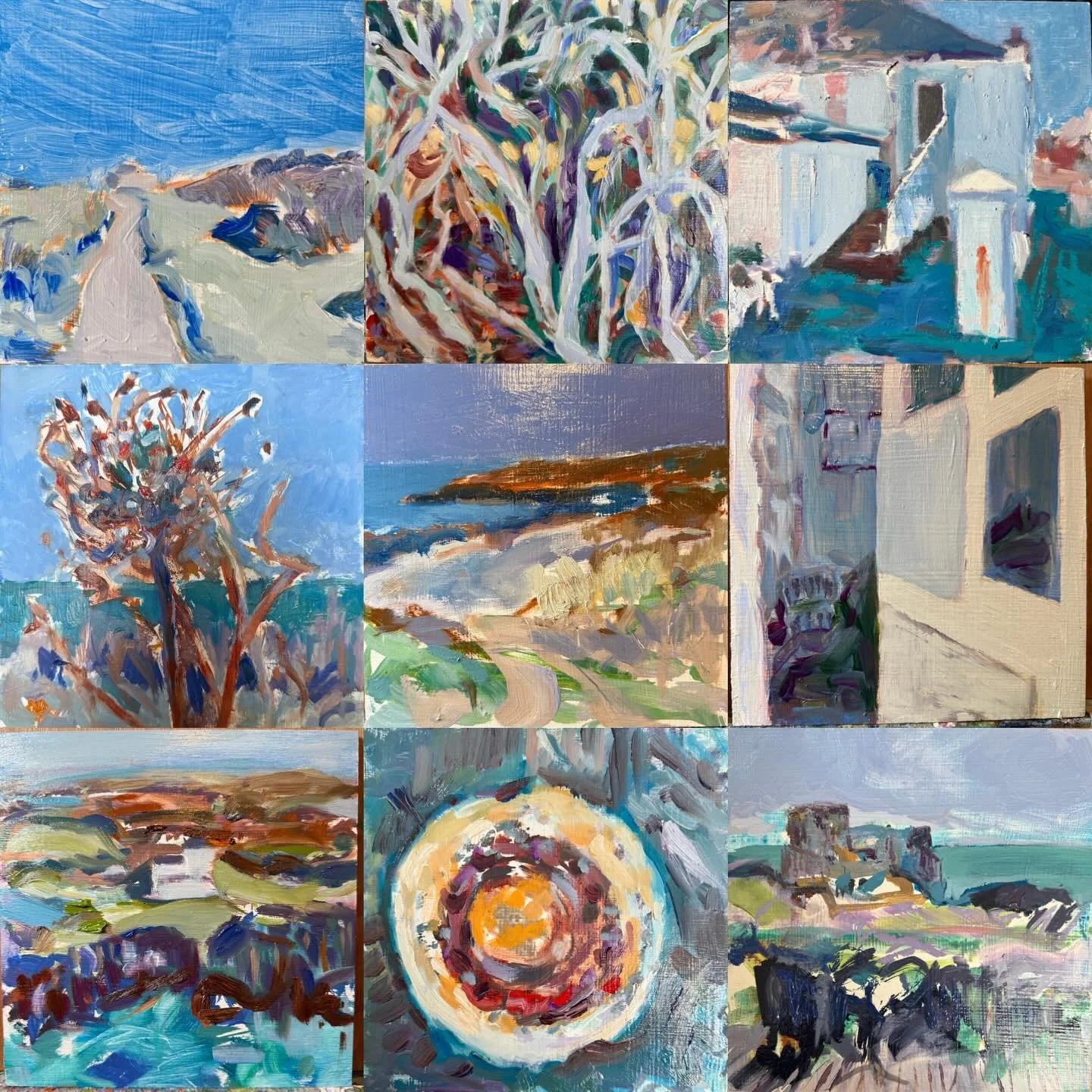 Small paintings on wooden panels. These are taken from drawings done when walking at the site of Fort Doyle on the North East coast of the Island and a few photographs. I wanted to create a visual map of the area responding quickly to things seen. #w