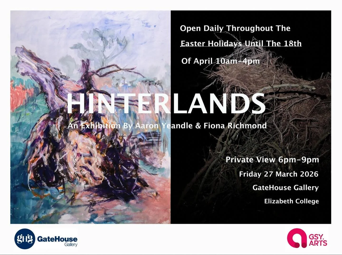 The GateHouse Gallery will be open daily over the Easter holidays between 10am and 4pm for those wishing to visit our Hinterlands Exhibition. Do pop along if you are in the vicinity!