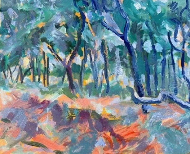 Pines at Le Guet, 2026, Oil on Copper, 23cm x 28.5cm, framed