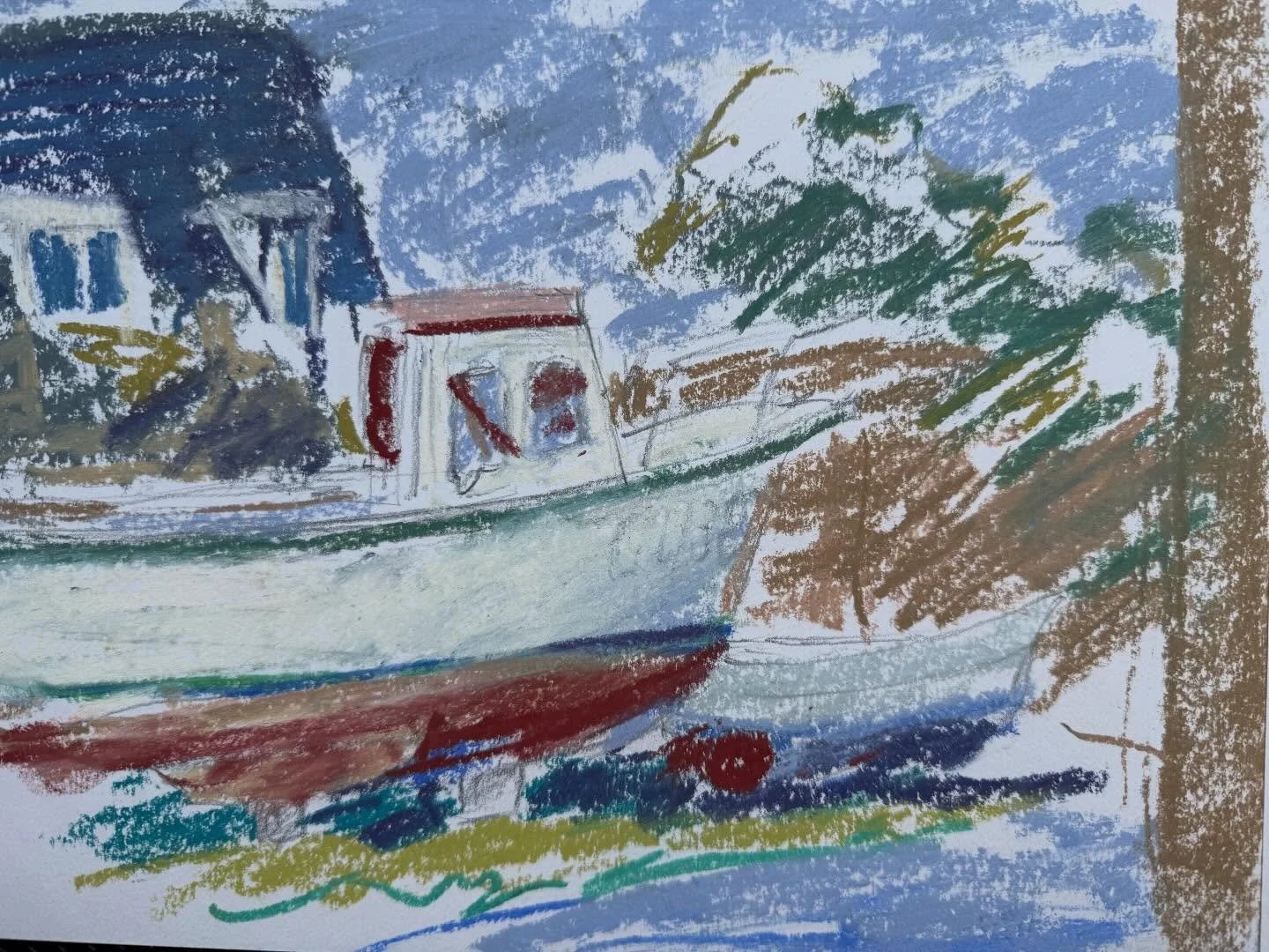 Time for some drawing at last this evening. Wintered boats amongst the brutalist architecture of the German occupation. A reminder of the horrors of fascism over 70 years ago.