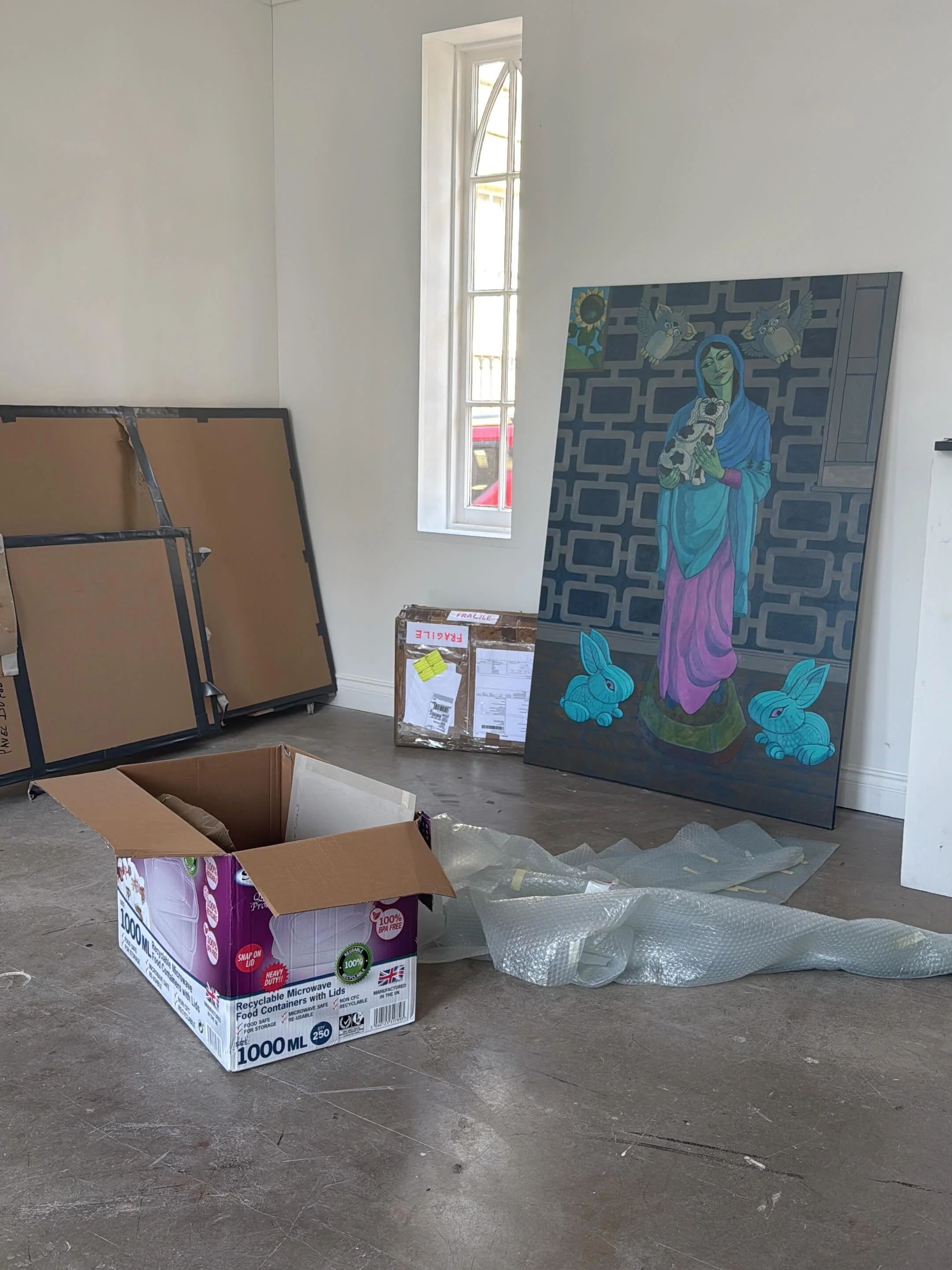 Unpacking more work from @collective.split at the @gatehousegalleryec ahead of next Friday&rsquo;s private view.