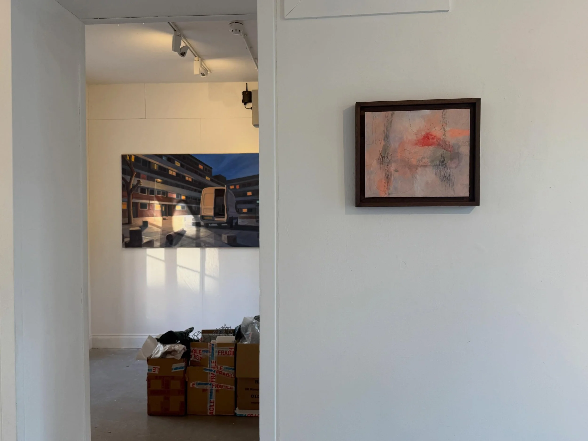 Huge thanks to @alexandrahelm_art @ms_giving_art and @robynwest_art for their help and support with the hang today at the @gatehousegalleryec the work is looking incredible in the beautiful little gallery space. More of Split Collective members arriv