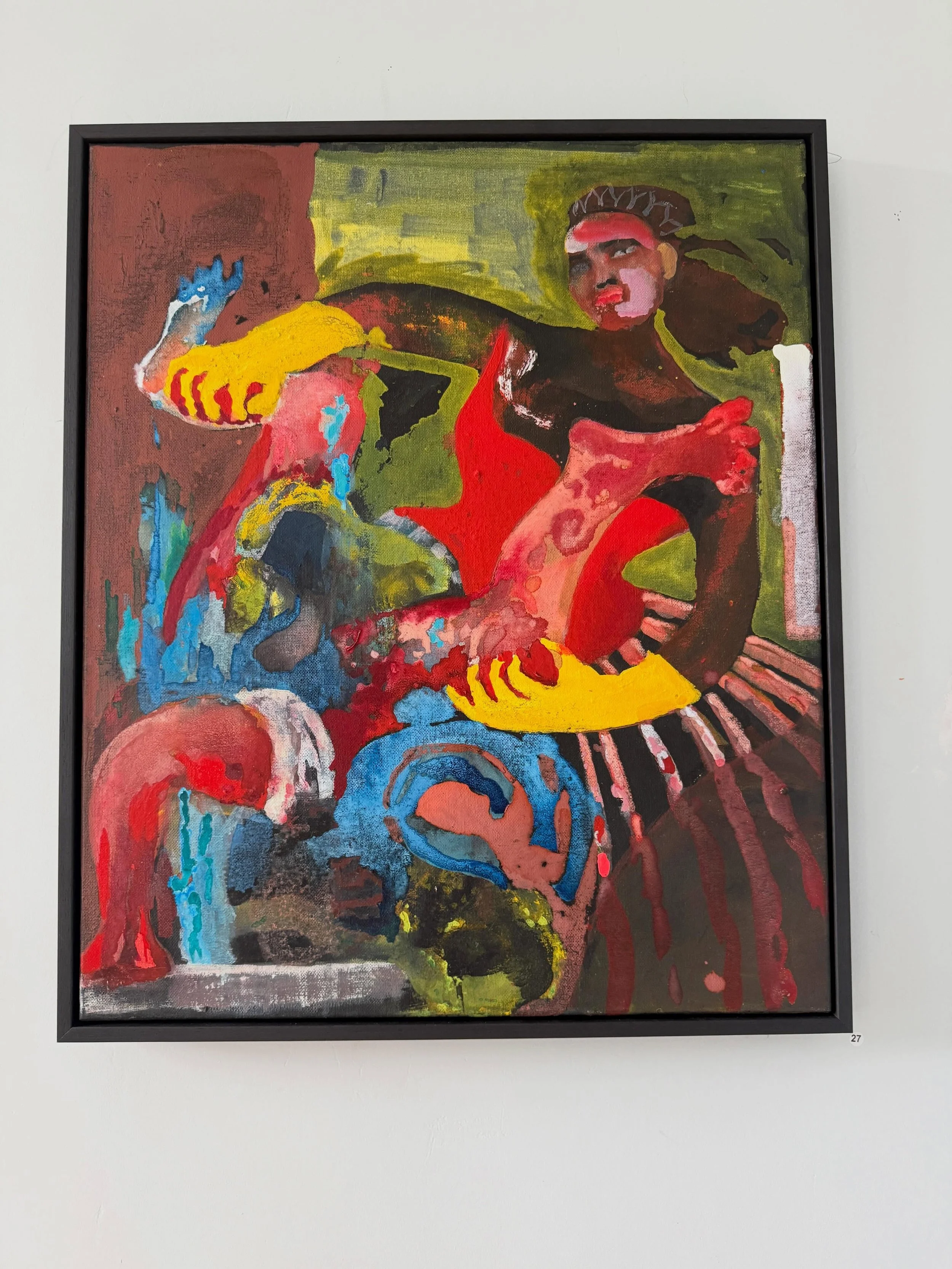 More of the work of Split Collective on show at the Rectory, St Pierre du Bois in the Response exhibition. 

1. Cathy Hayes ( London/Dublin) &ldquo;The fight is on again, after Sirani&rdquo;, acrylic on canvas (50 x 60cm)
2. Arabella Ross (Hampshire)