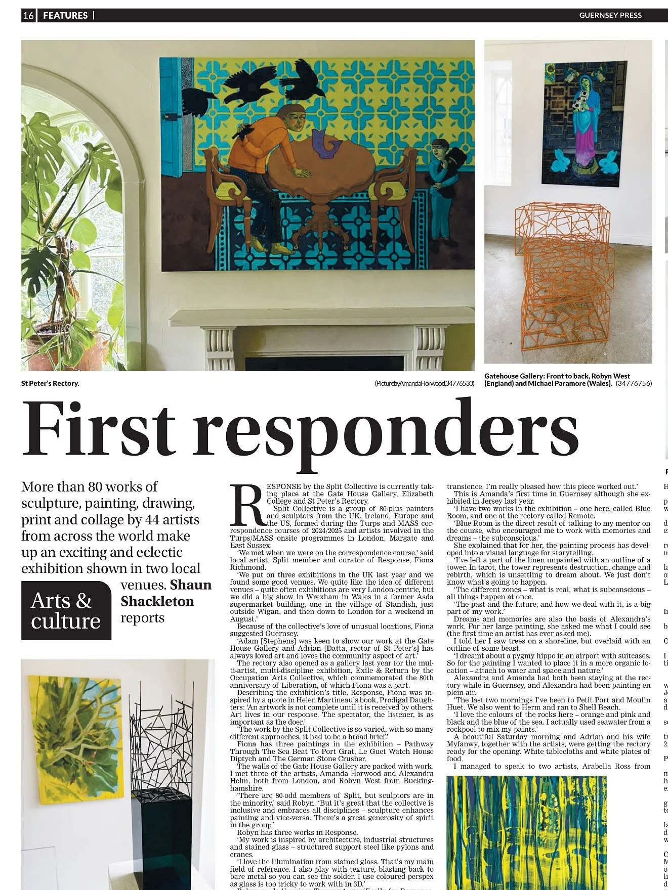 Huge thanks to Shaun Shackleton of the @guernseypress for visiting the @gatehousegalleryec and @st_peters_church_guernsey to interview some of the visiting artists from @collective.split This is such a lovely article and we had a wonderful weekend ta