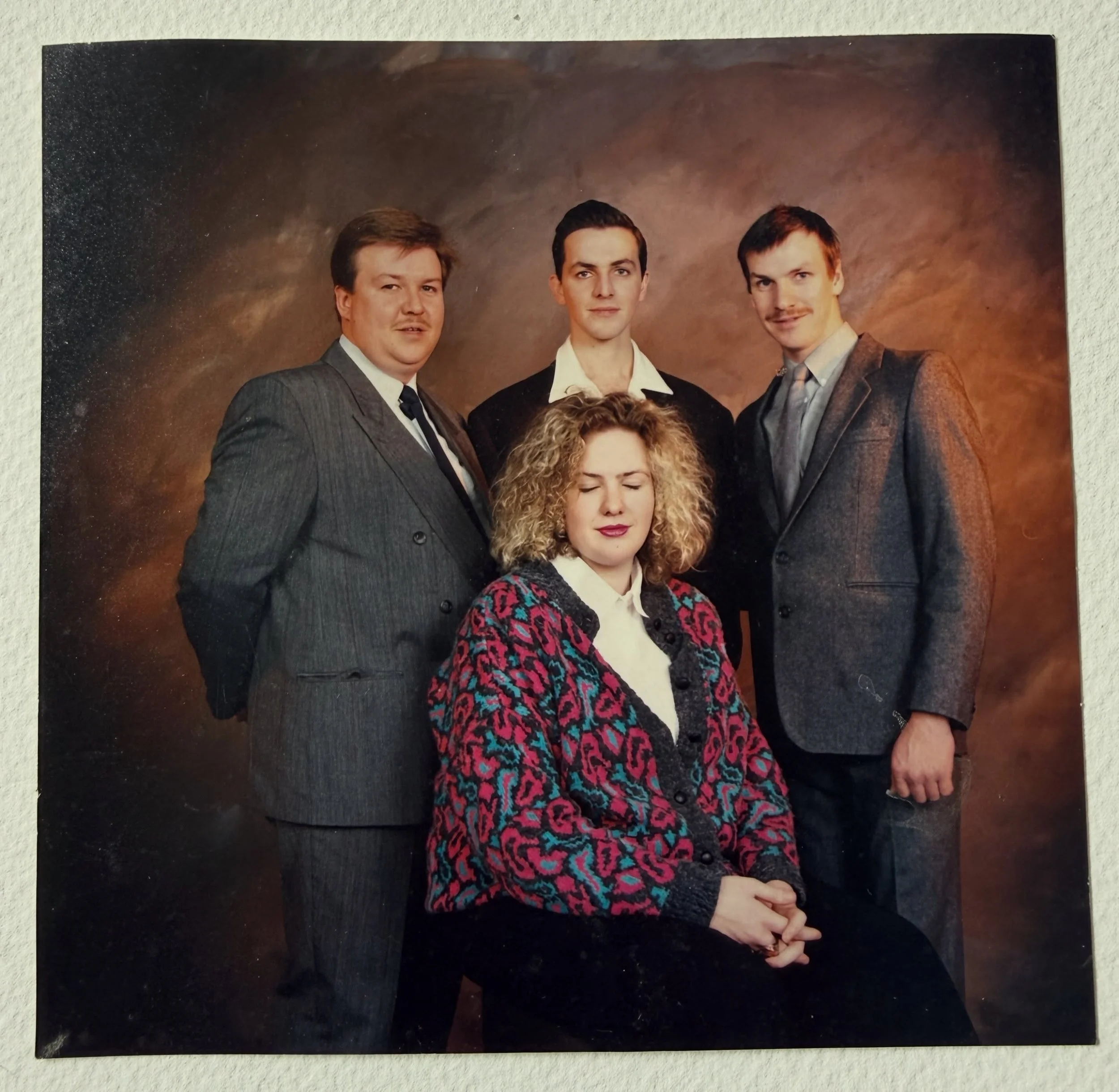 Clearing out my studio after work I came across several old photos from my time at Middlesex Polytechnic in the late 80s / early 90s. 

Amongst them was this photograph of my lovely friend Andrew Burke (pictured centre back). He left this photo of hi