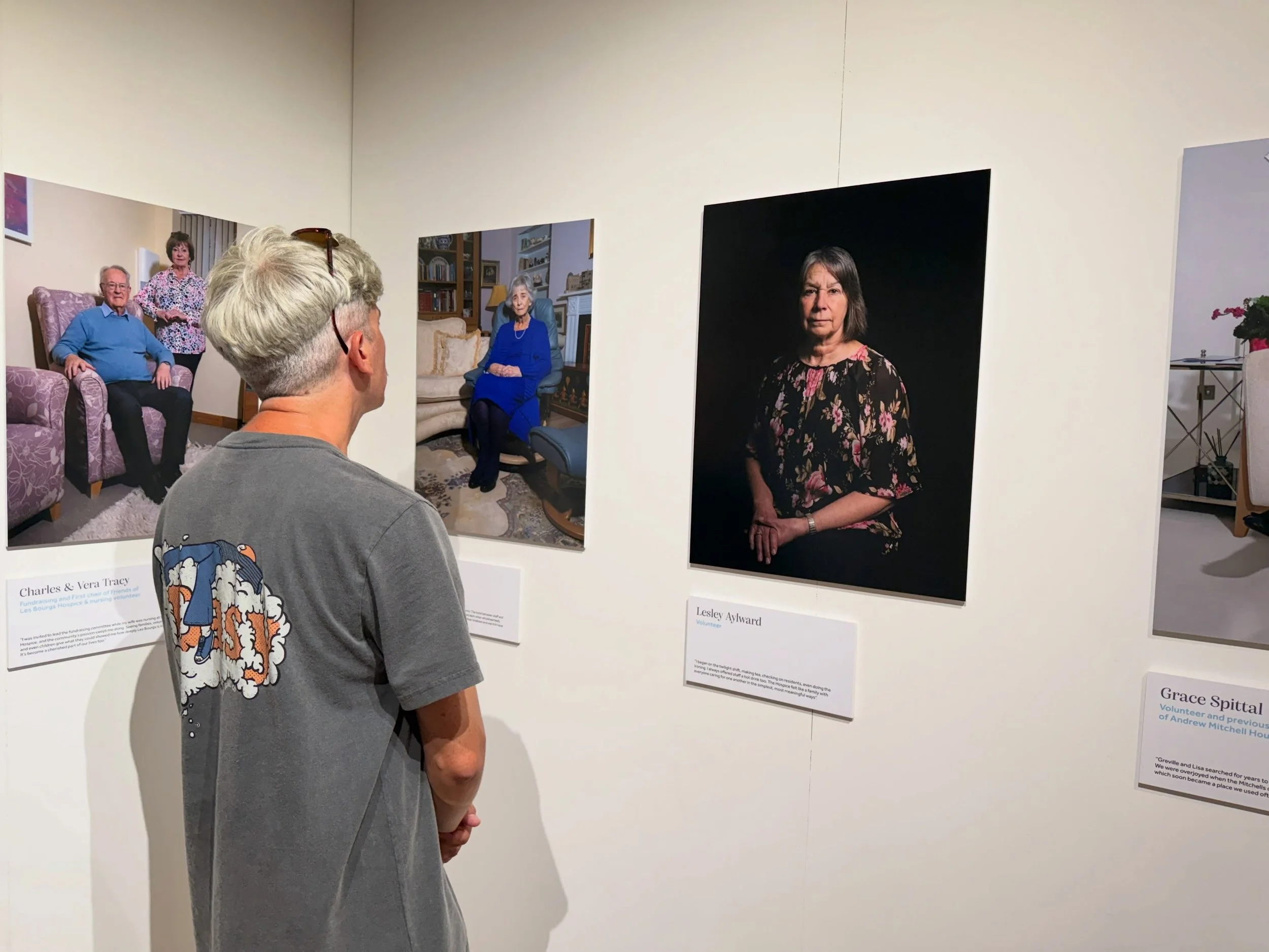 Wonderful to look round &lsquo;Here for Life: 35 Years of Les Bourgs Hospice&rsquo; at @guernseymuseums this evening. Aaron Yeandle, its photographer was back in Guernsey for the opening. Back in the spring, he was tasked with capturing the people wh