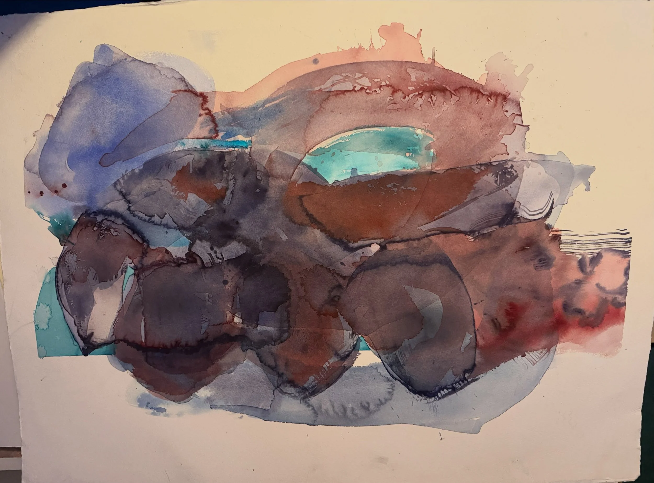 For some reason I&rsquo;m enjoying working large scale in watercolour at the moment rather than oil. I love its fluidity and the sense of layering it provides with the white of the paper providing luminosity. These are some quick studies of landscape