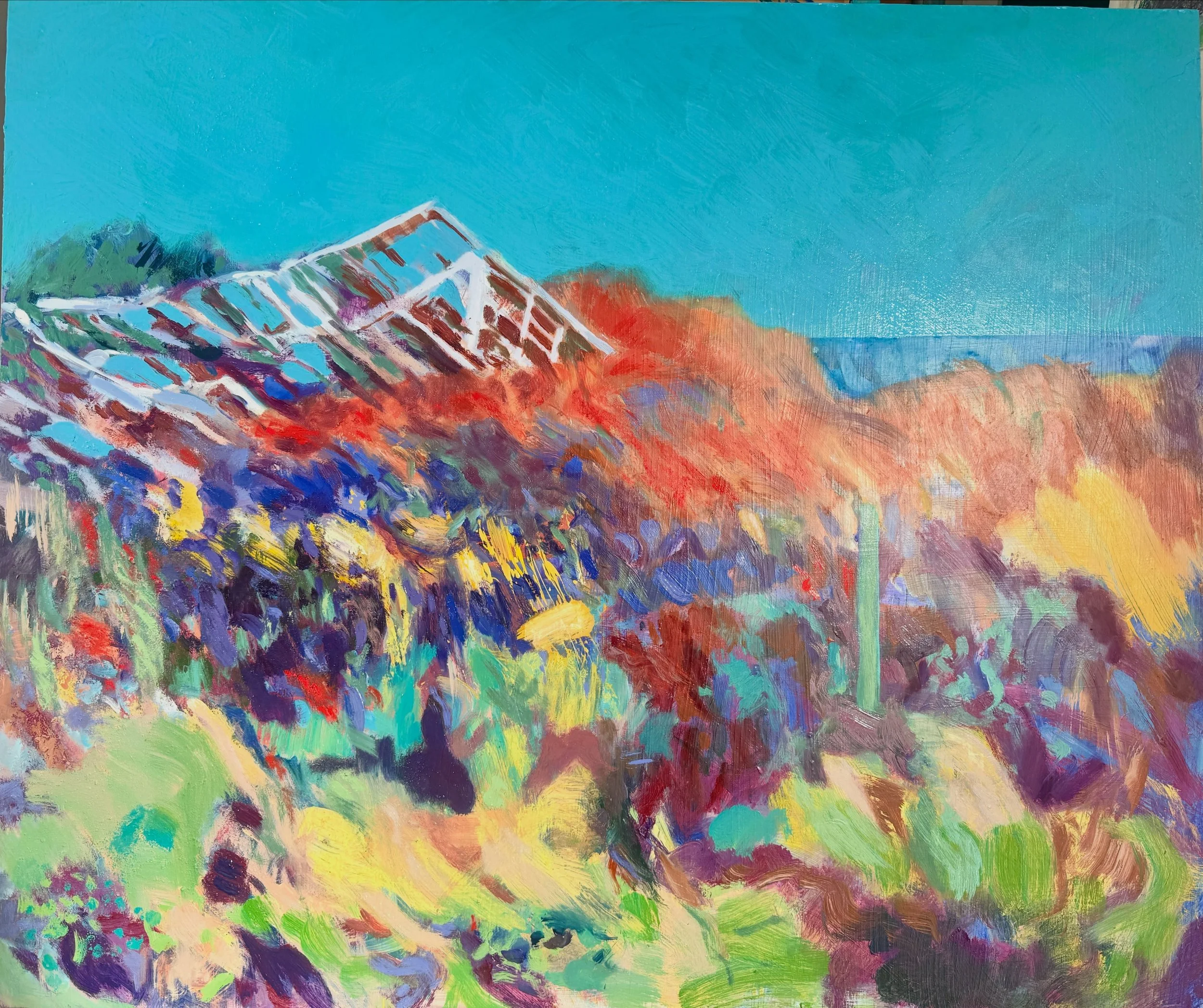 I think this is finished now. Derelict Greenhouse overlooking  Rocquaine Headland. #guernseyarts