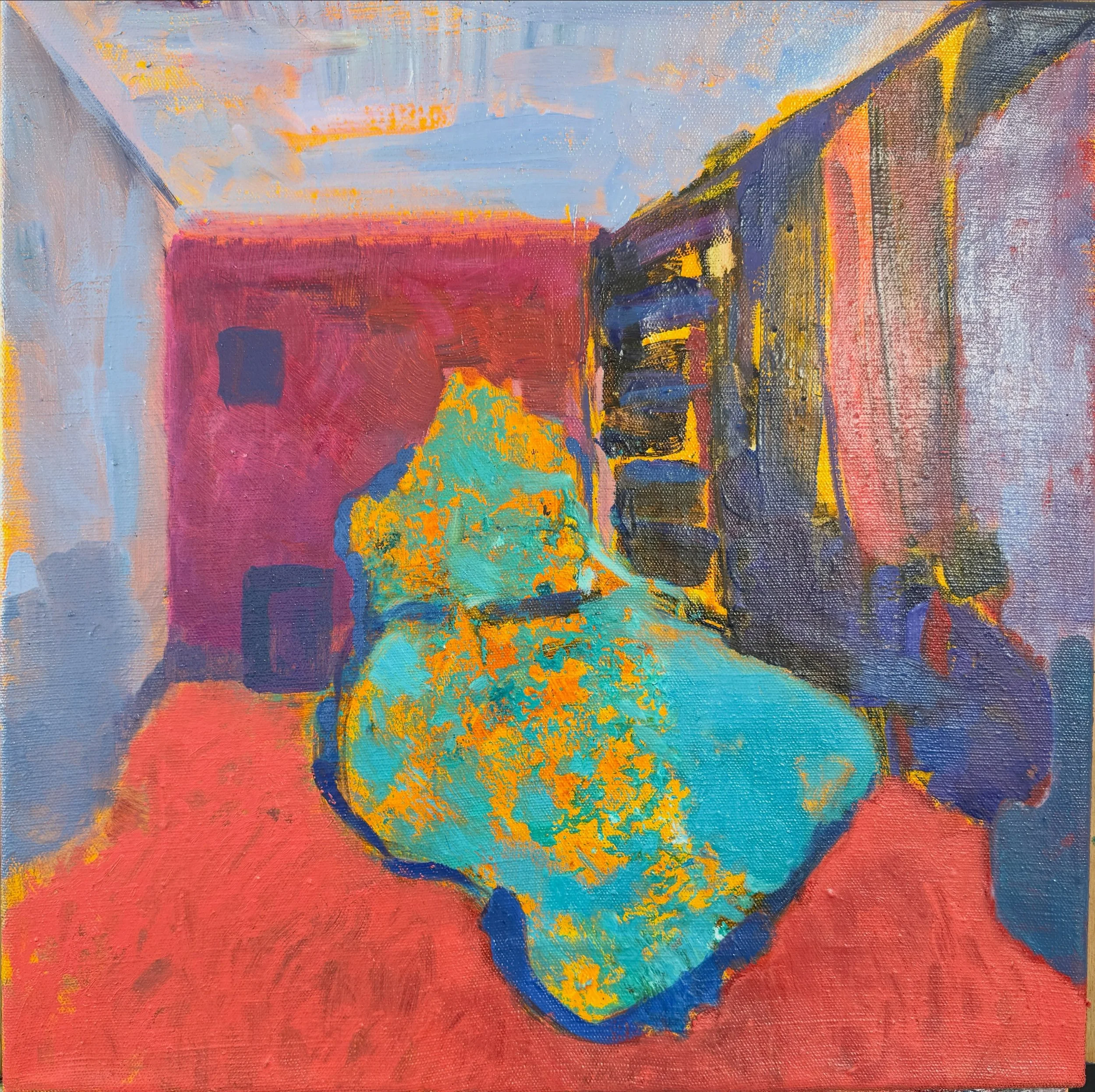 Anther strange remembered interior. All 70s shag pile carpet and nylon bedspread.