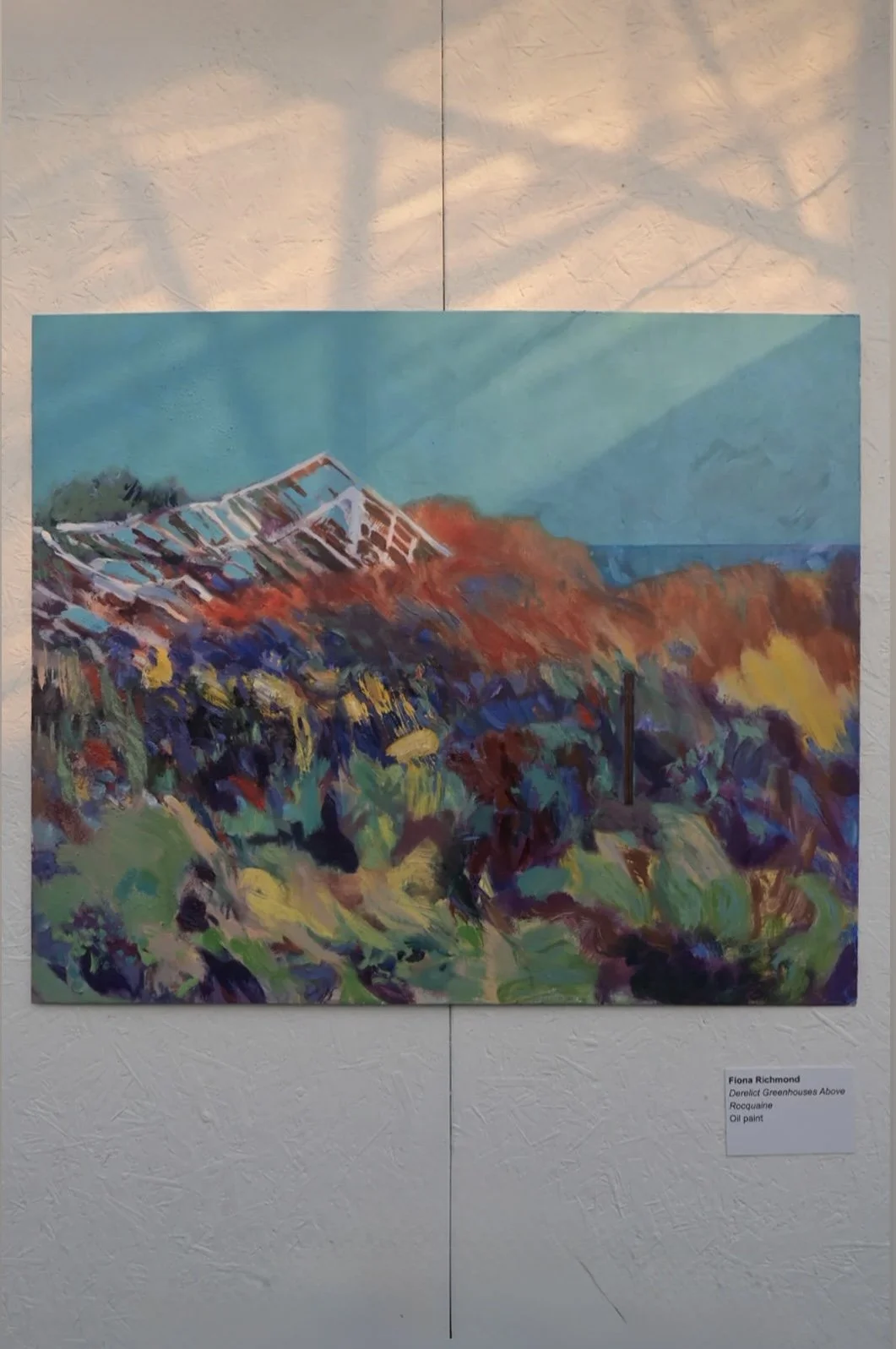 Derelict Greenhouses Above Rocquaine Headland, oil on aluminium, 2026, 80cm x 96cm