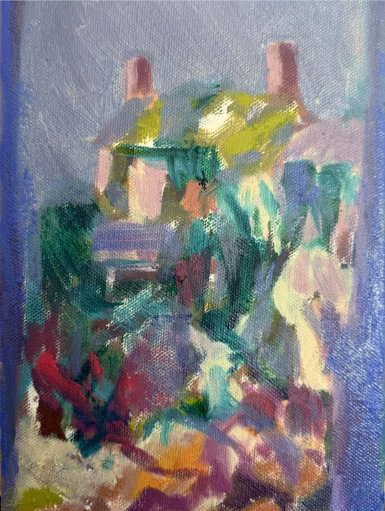 Watch House through the Pines, 2026, oil on canvas, 26cm x 16cm