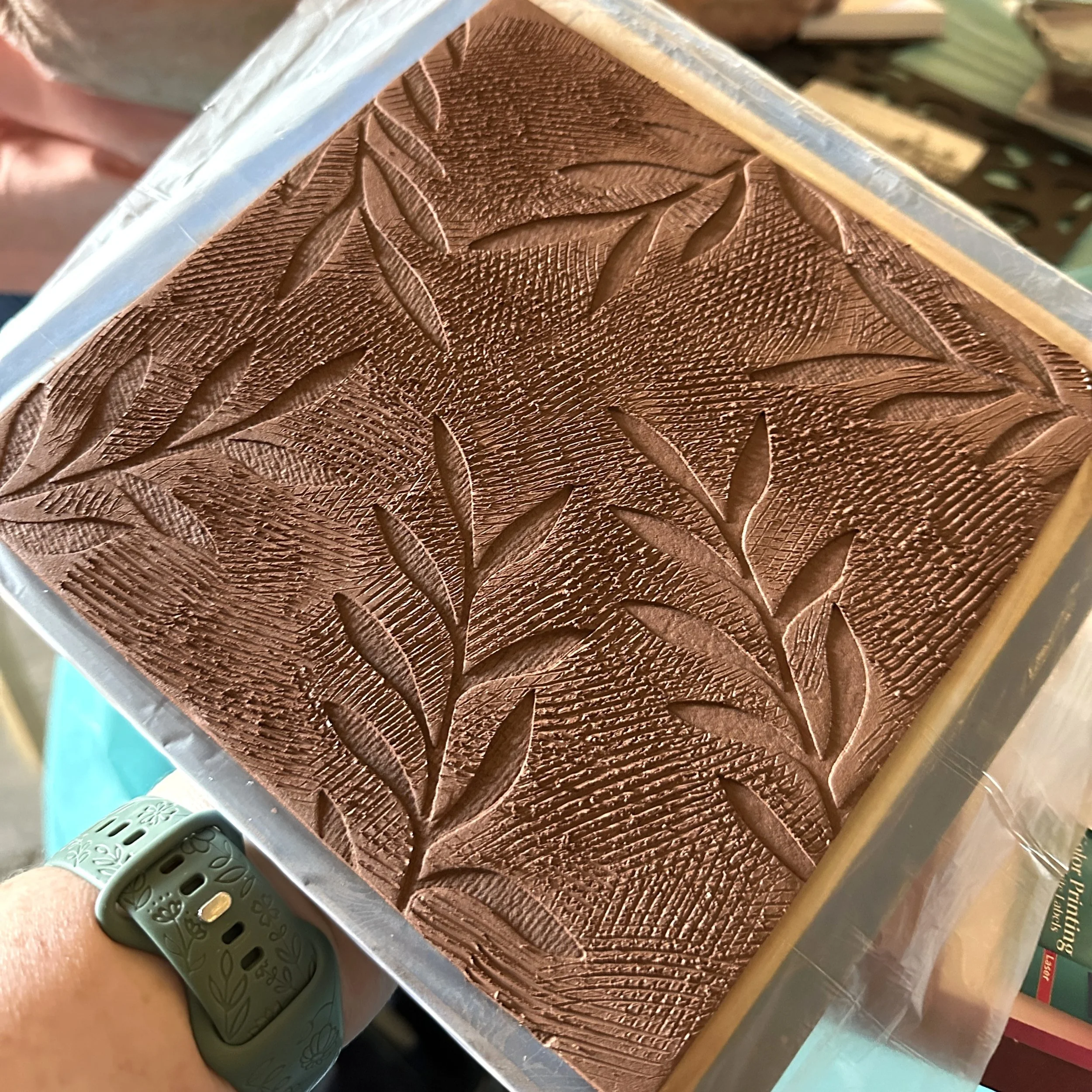 stencil imprint on clay