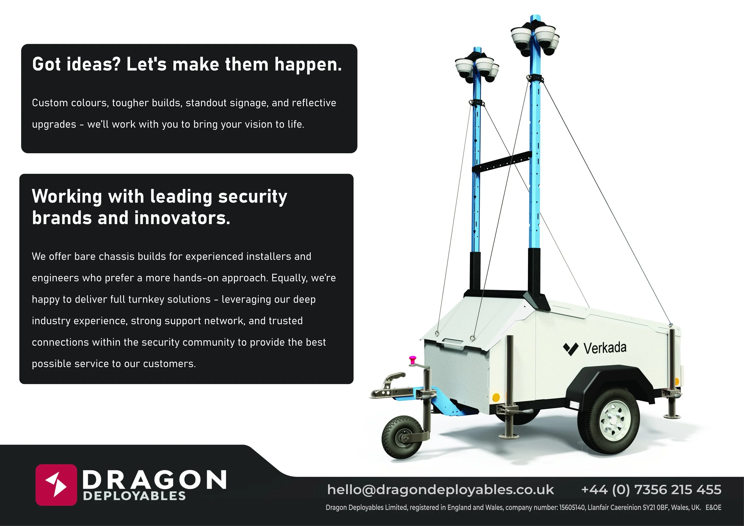 Dragon Deployables Raptor mobile CCTV tower specification graphic