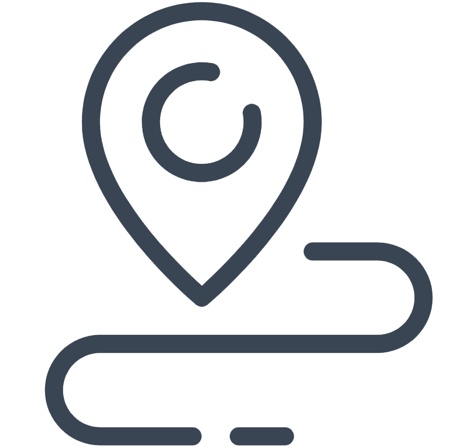 Map pin icon with a route path underneath