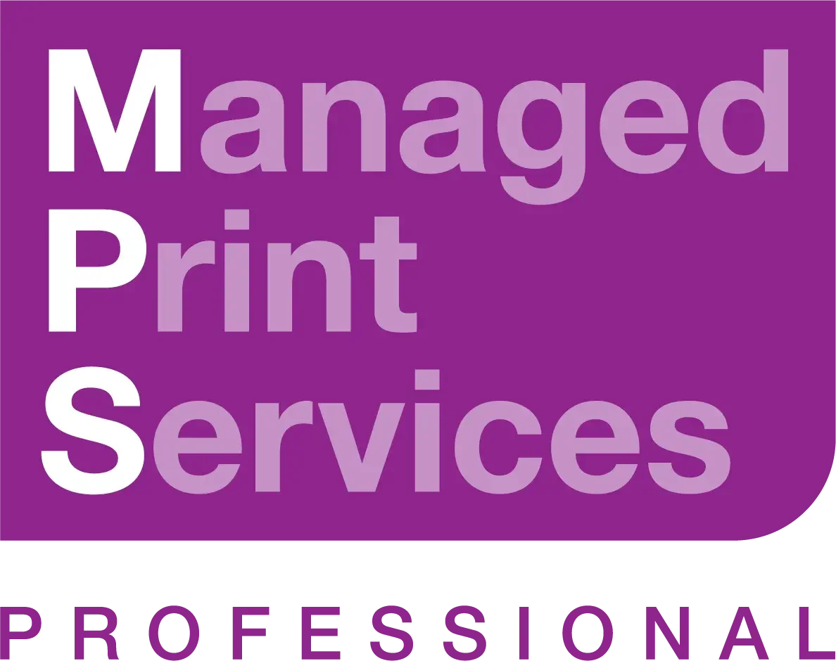 A logo with a purple background and text that says "Managed Print Services" in large font, and "Professional" in smaller font below.
