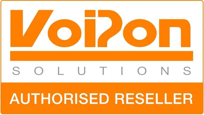 Voipon Solutions logo with the text 'Authorized Reseller' in white on an orange background.