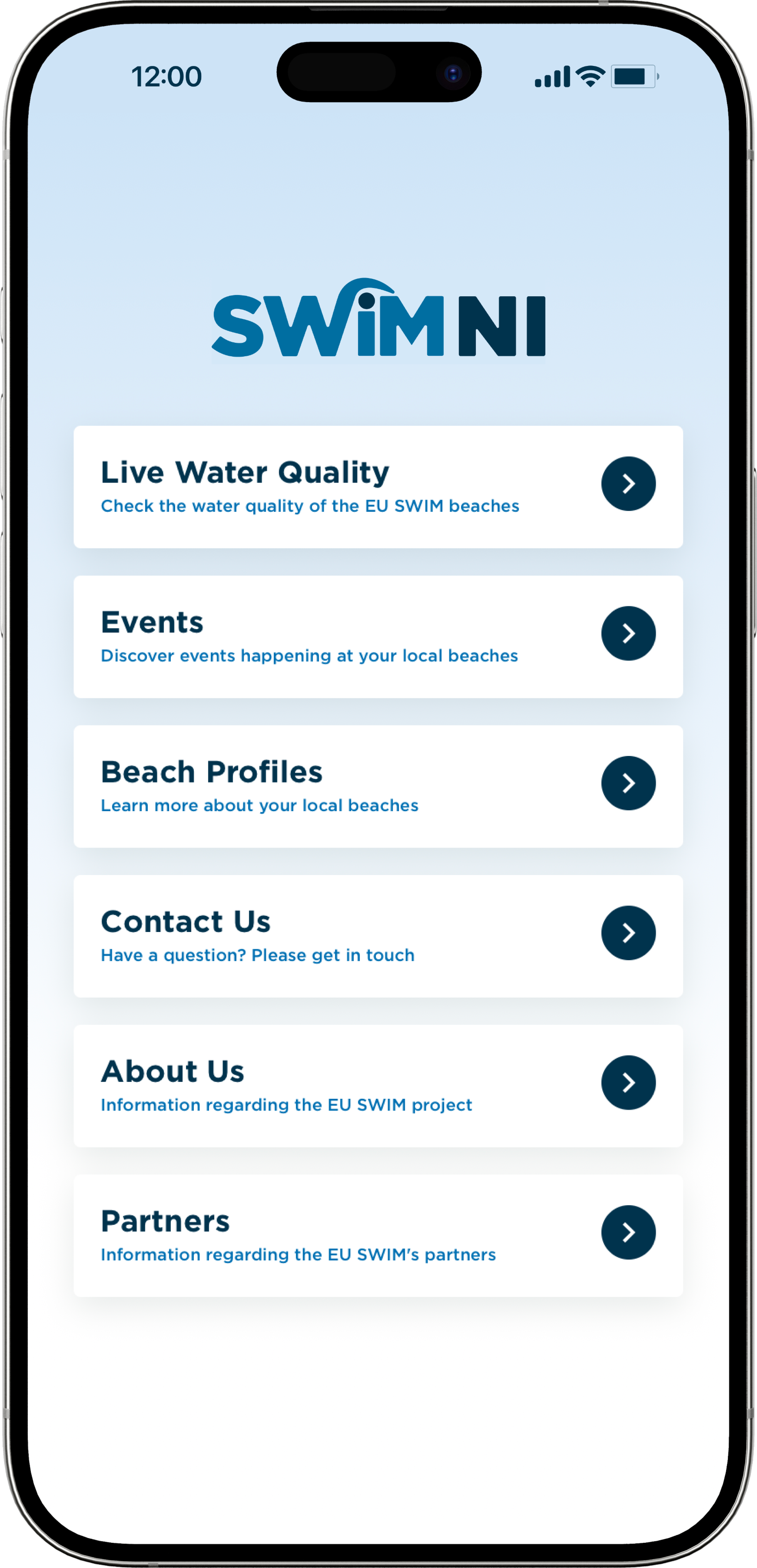 Swim NI app dashboard