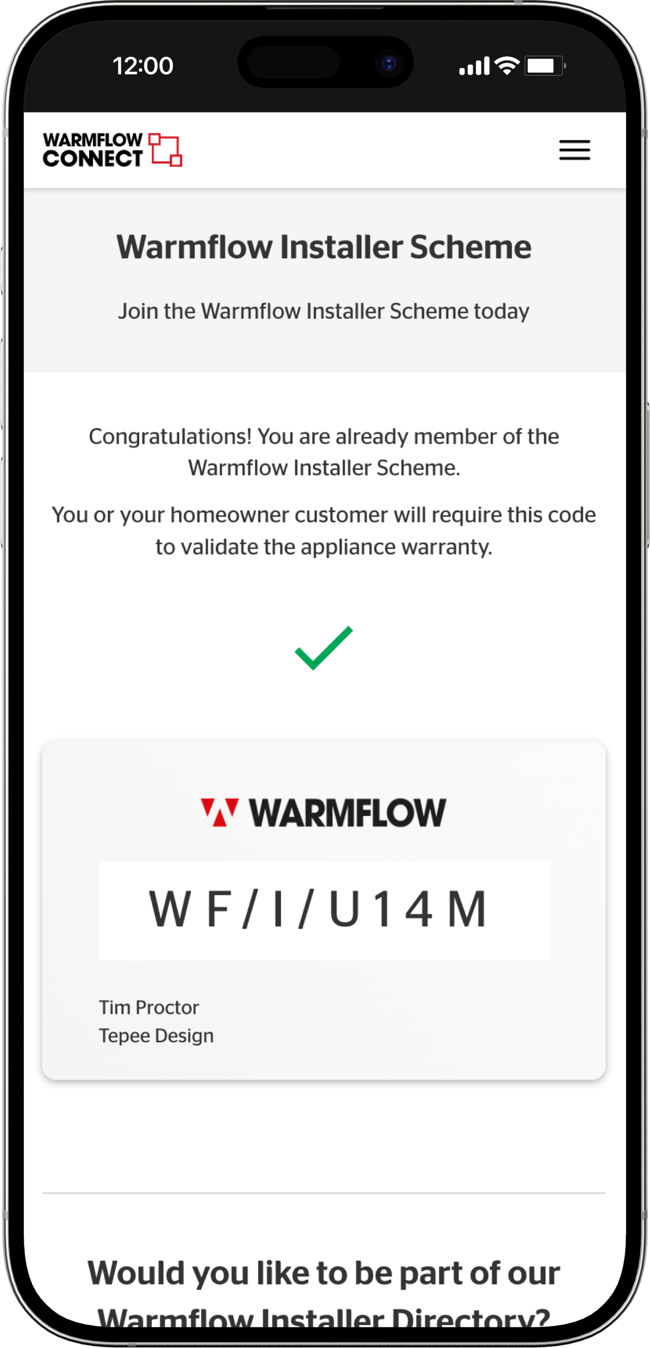warmflow connect product registered iphone mockup