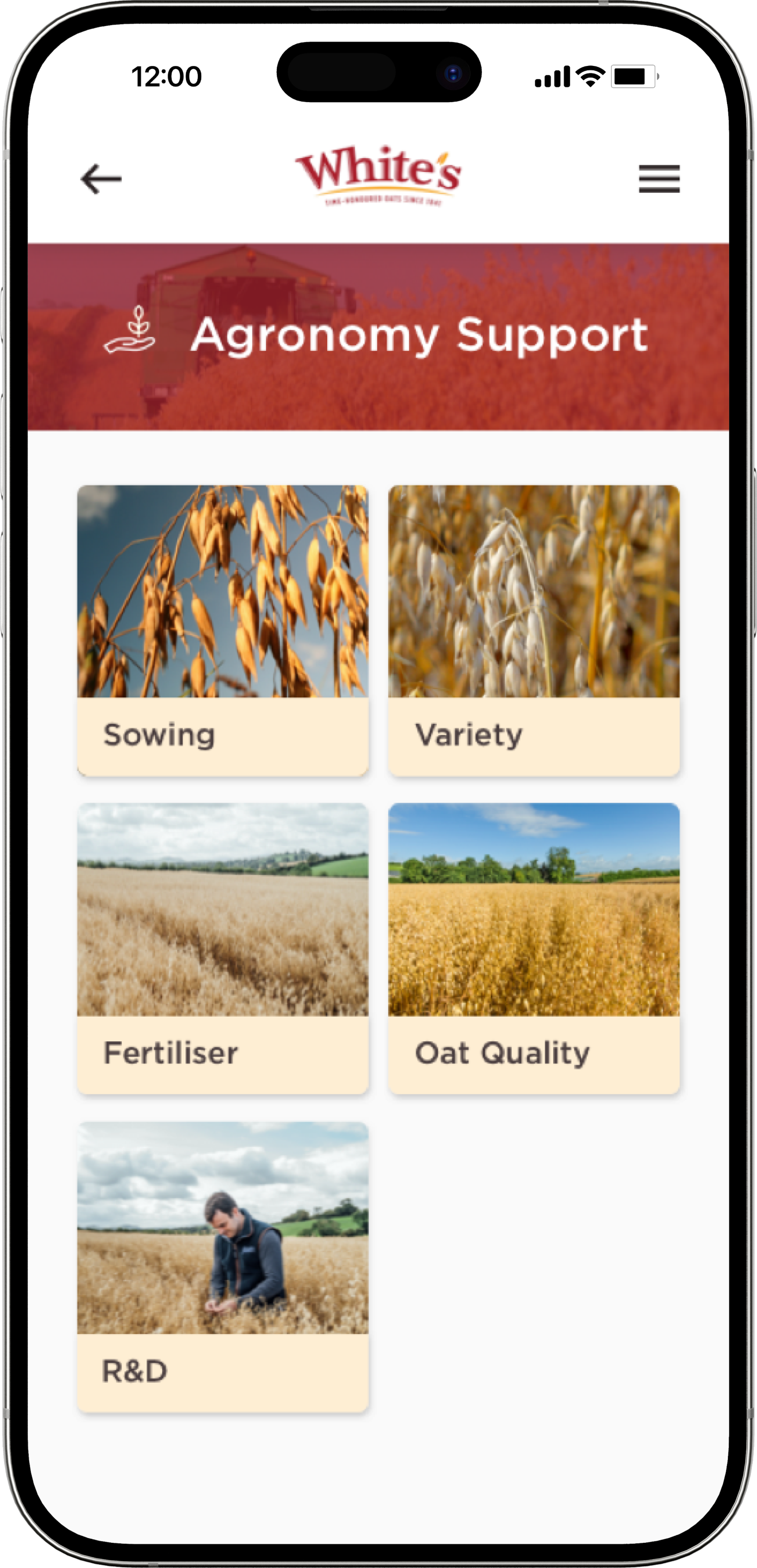 white's oats mobile app agronomy support