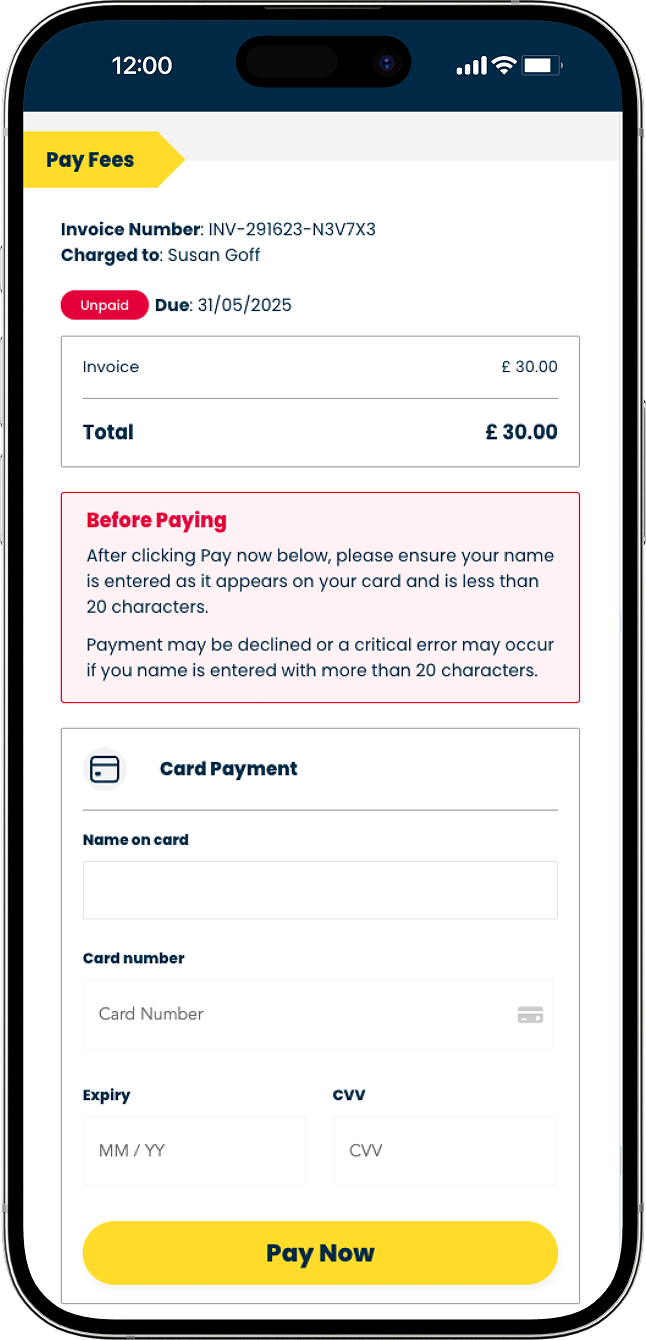 Northern Ireland Social Care Council app view pay fee's