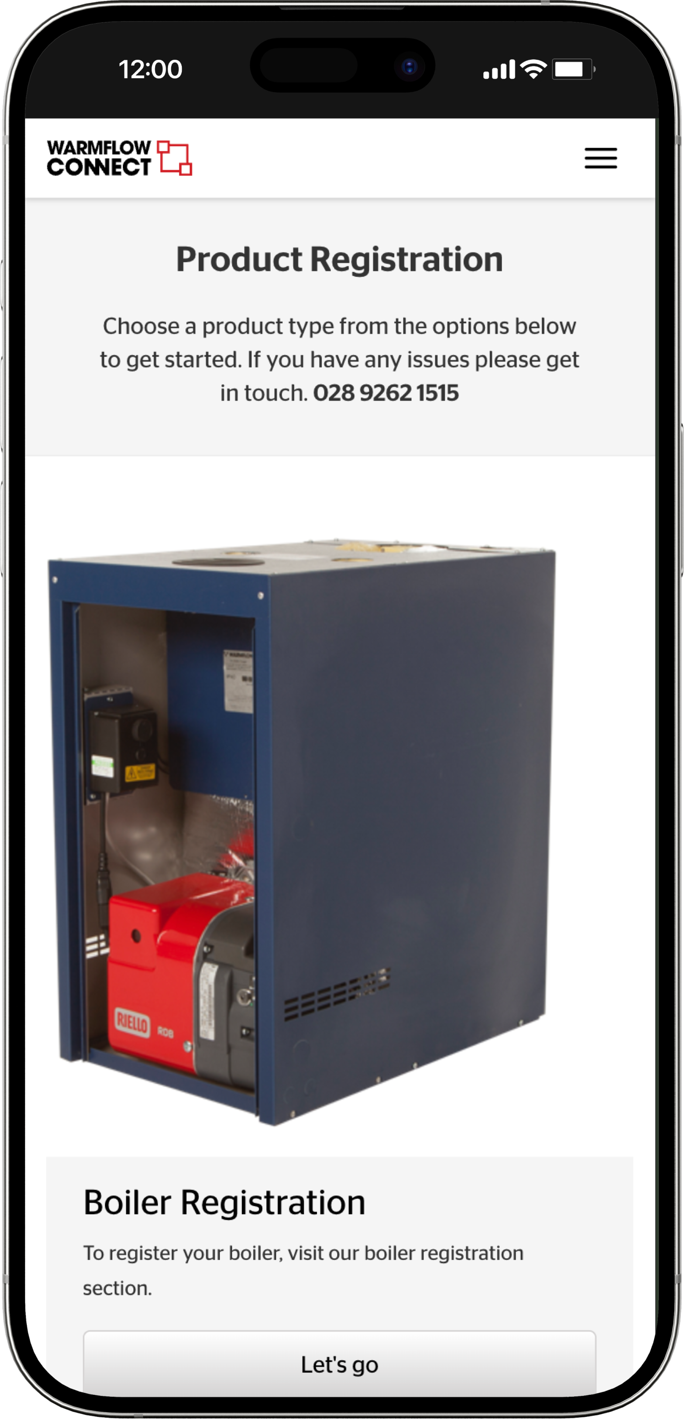 warmflow connect product registration iphone mockup